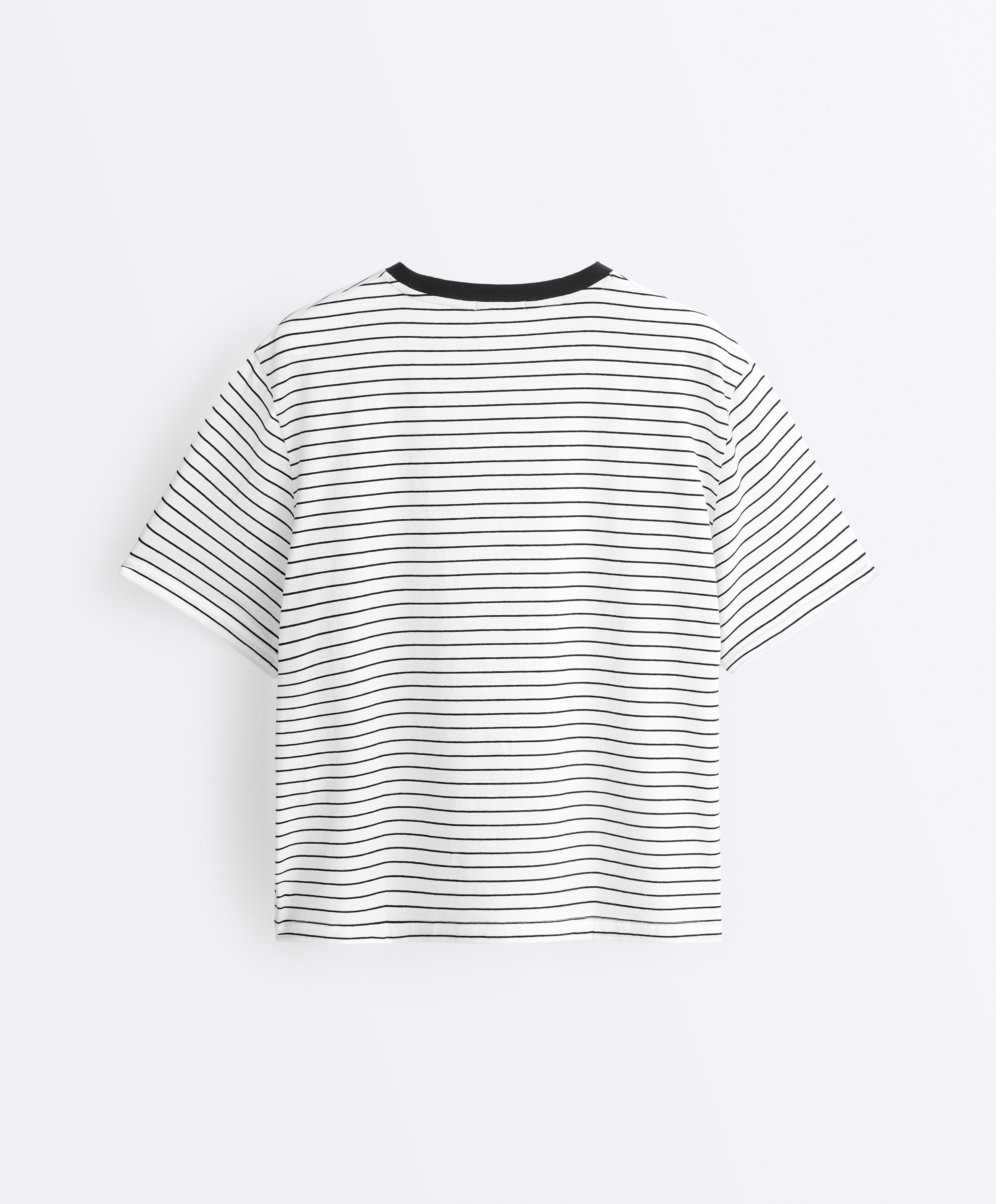 Boxy short-sleeved striped cotton blend T-shirt — WHITE