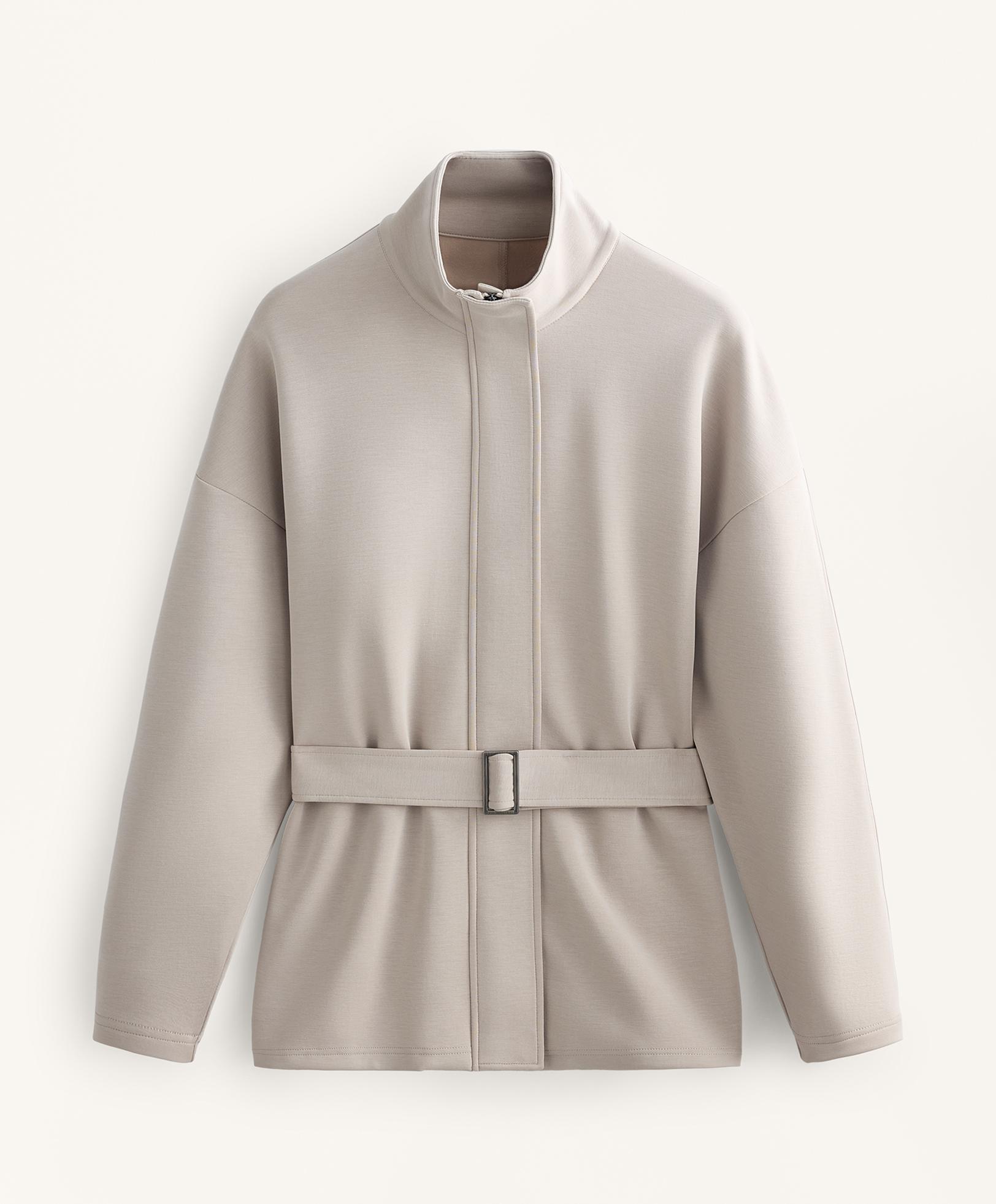 Long belted jacket with brushed modal — DUSTY TAUPE