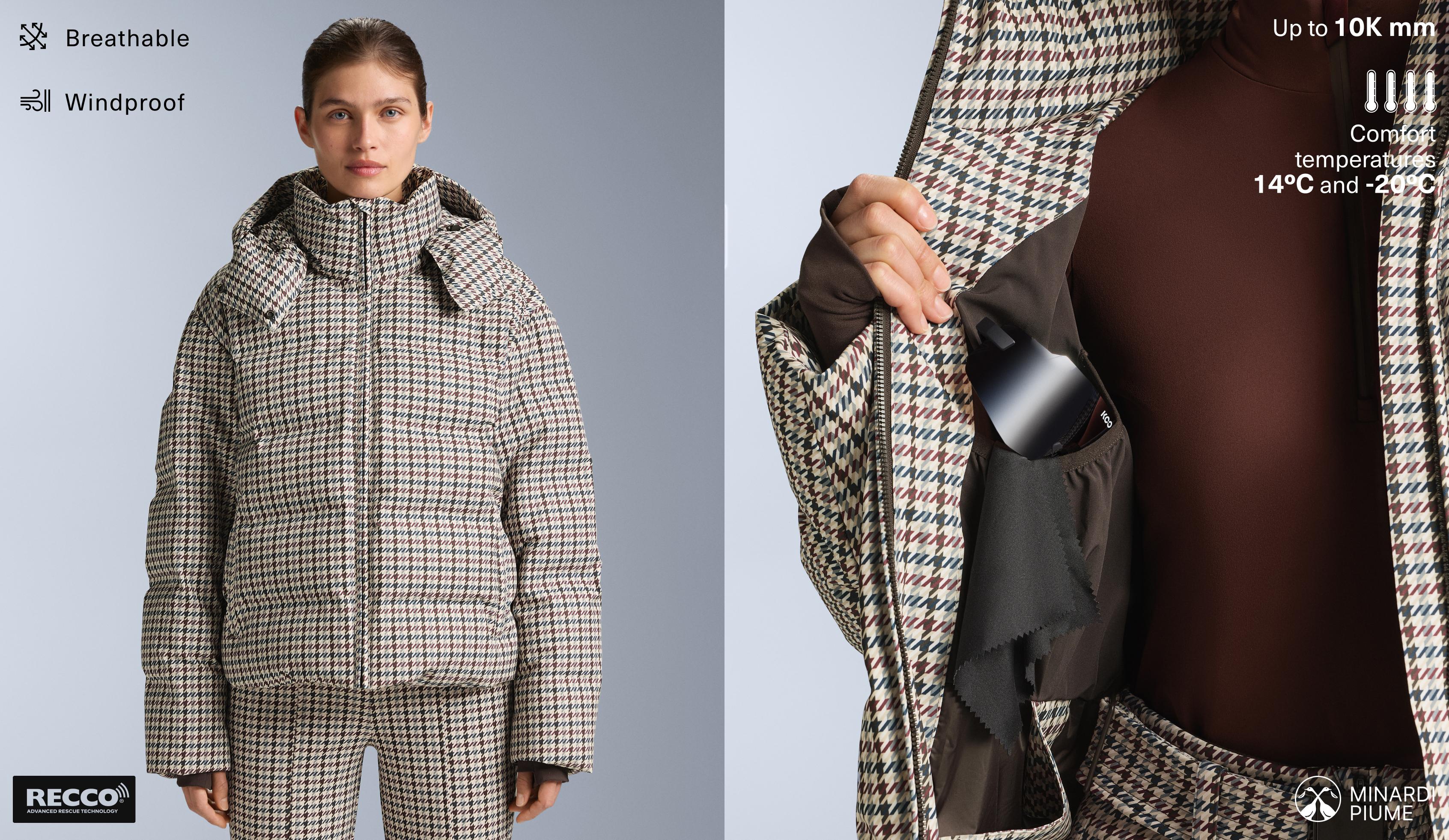 Printed padded jacket 80% down and 20% feather MINARDI PIUME SKI 10k — PALE MINK