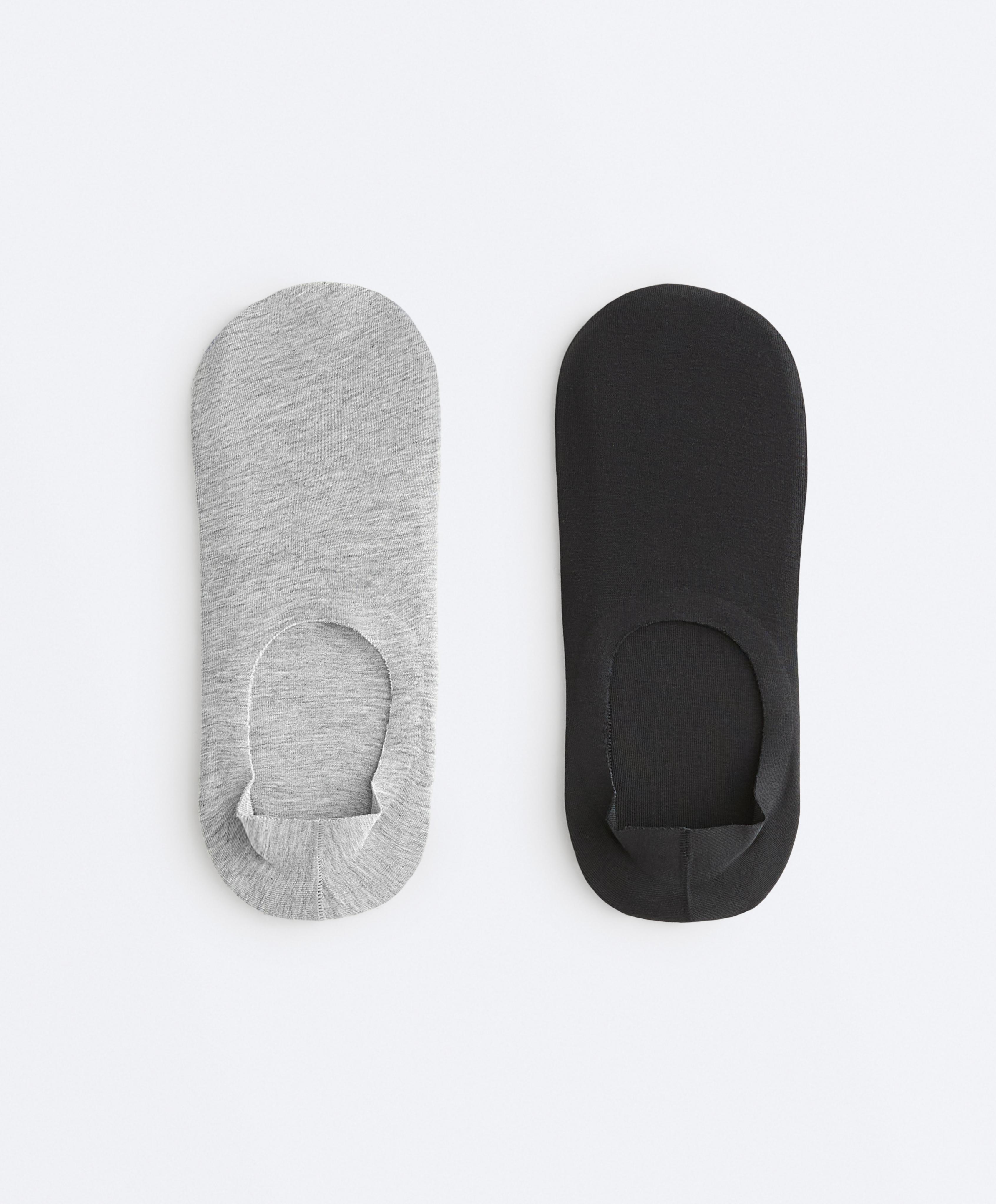 2 pairs of high-cut ribbed cotton blend invisible socks