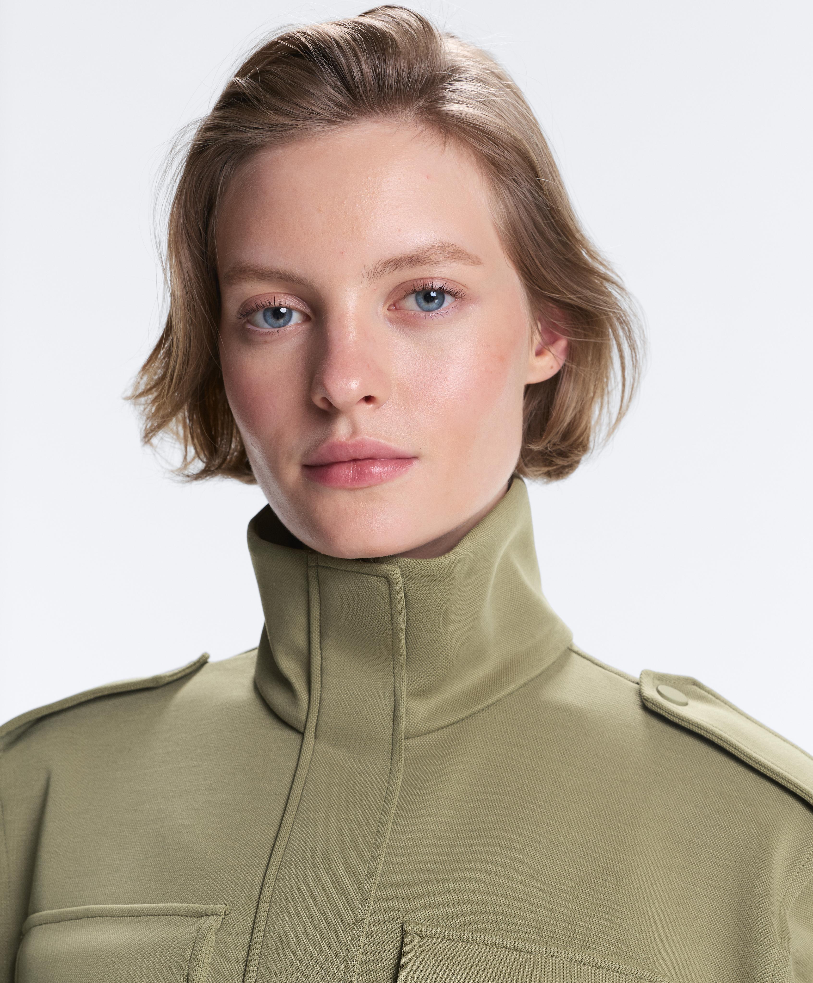 Cropped piqué utility jacket with belt — YELLOW GREEN