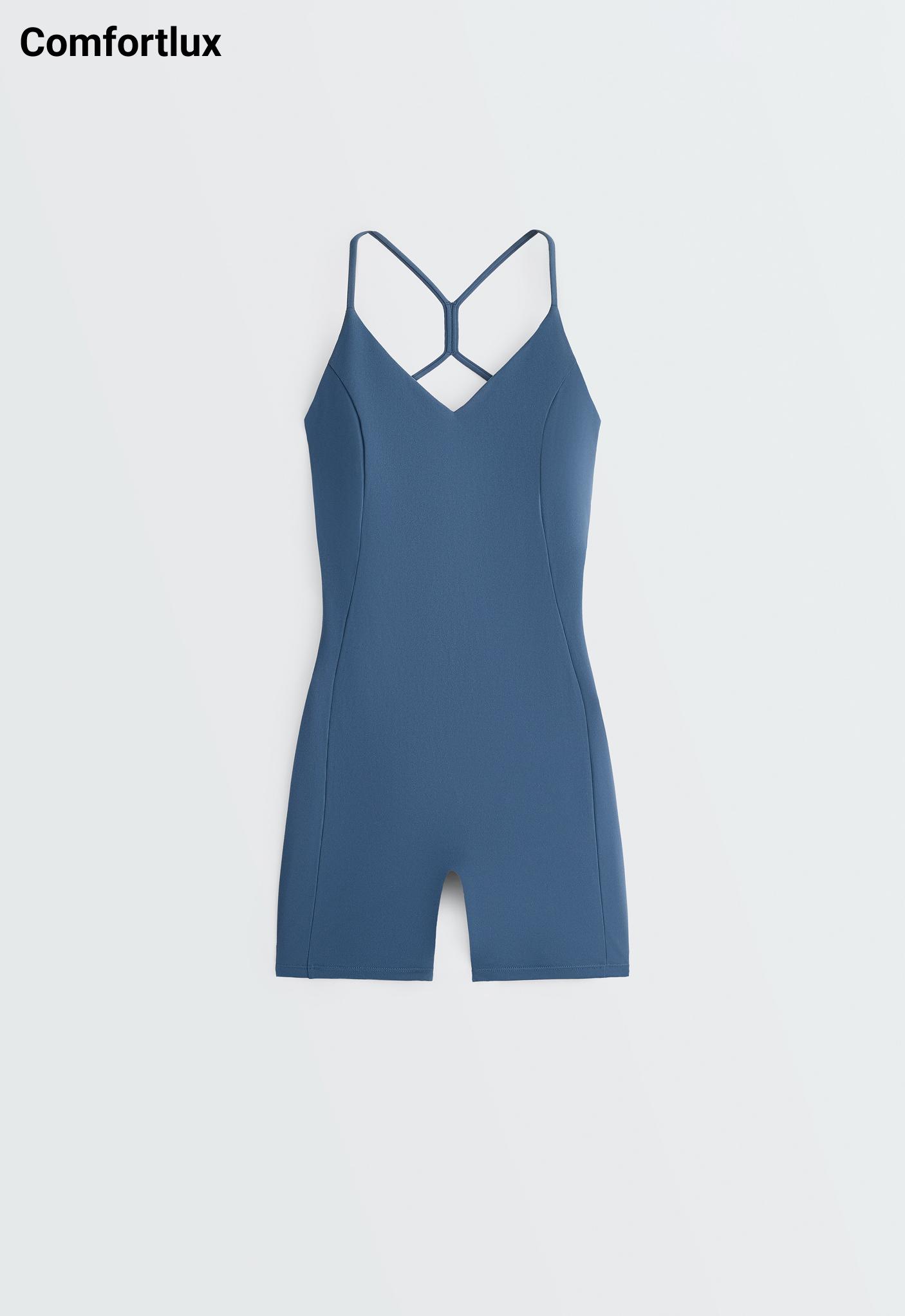 Comfortlux crossover strap short jumpsuit — MID GREY-BLUE