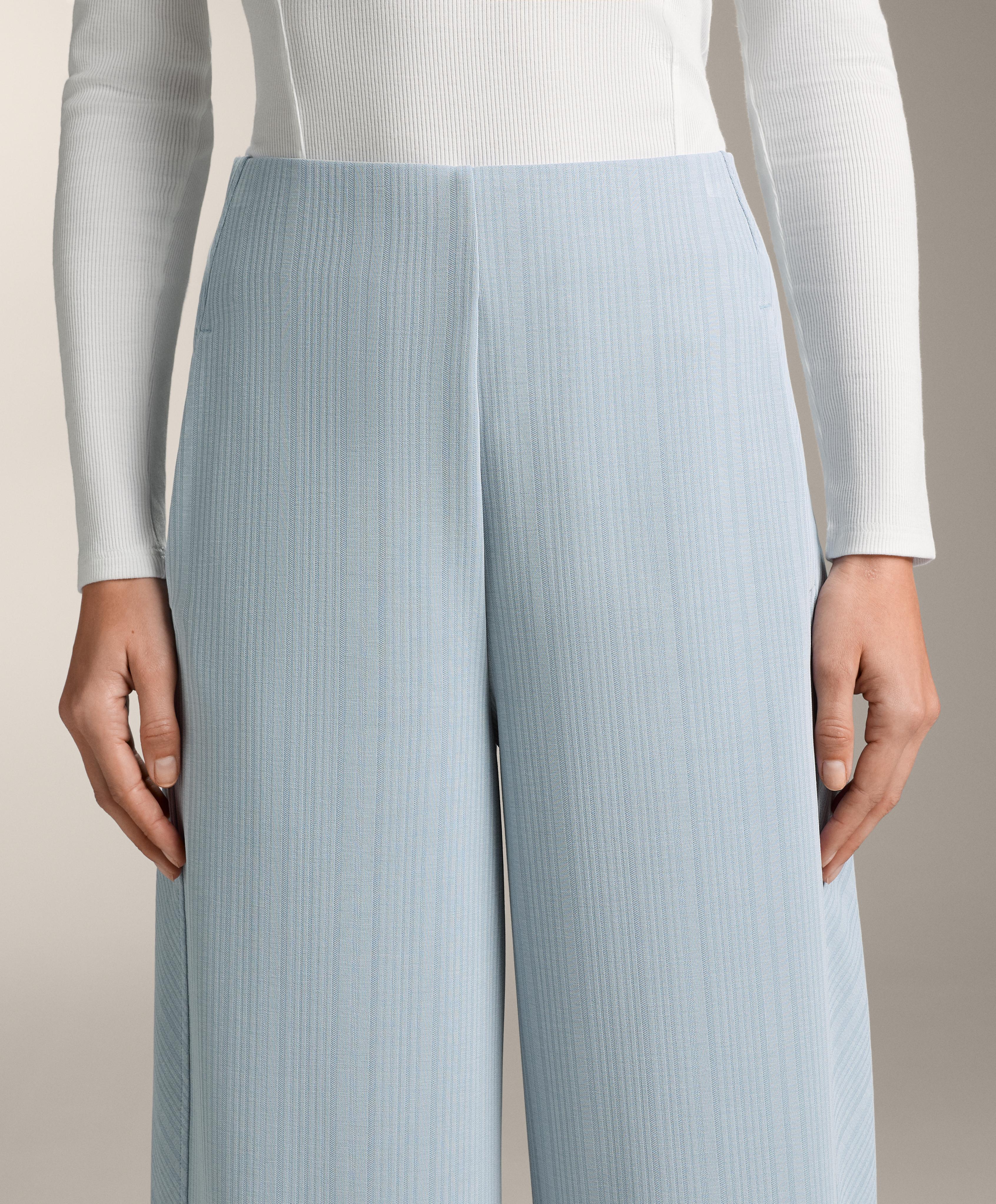 Asymmetric stripe trousers with modal — DUSTY-BLUE