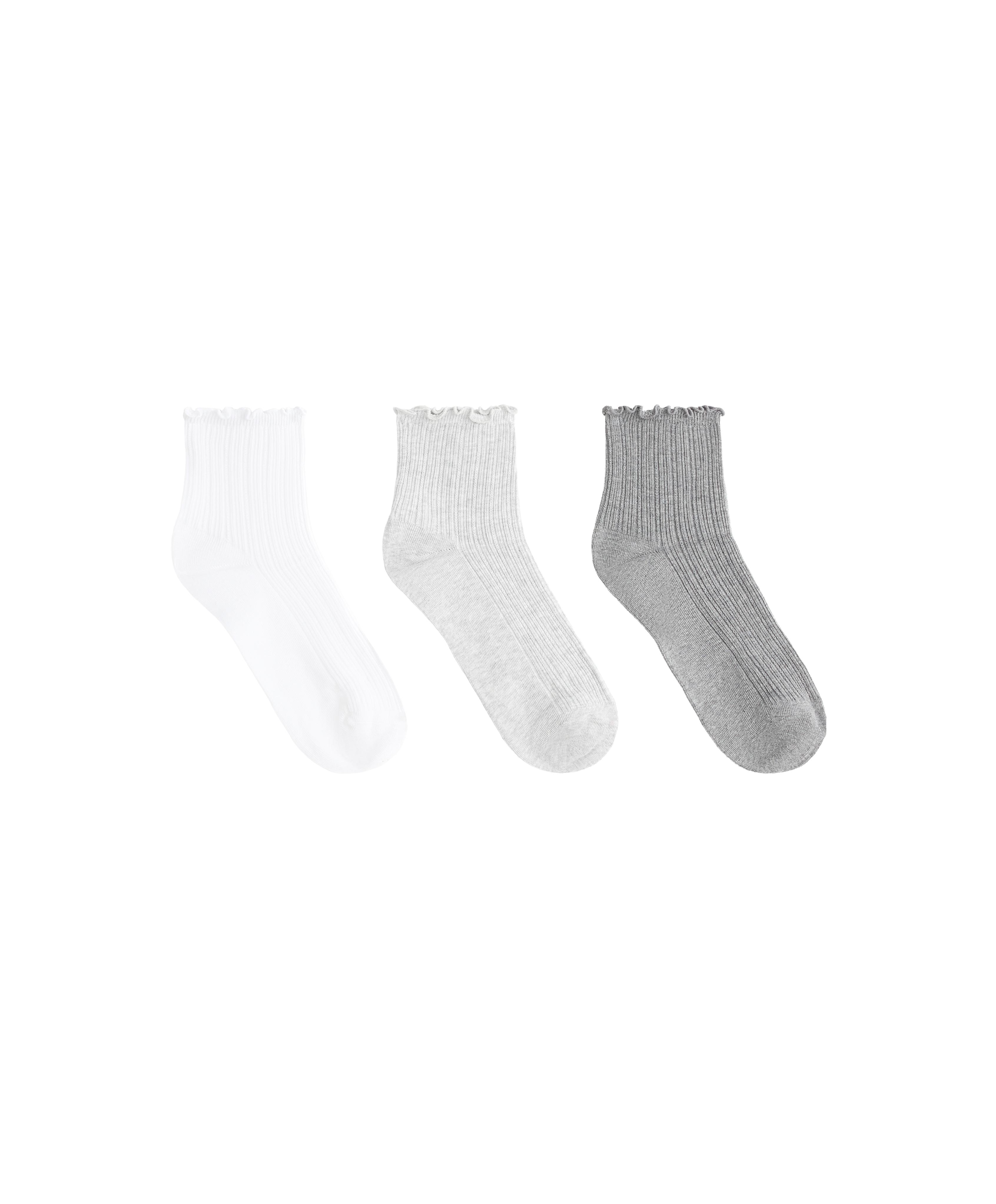 3 pairs of cotton blend quarter socks with curled edge — GREY MELANGE