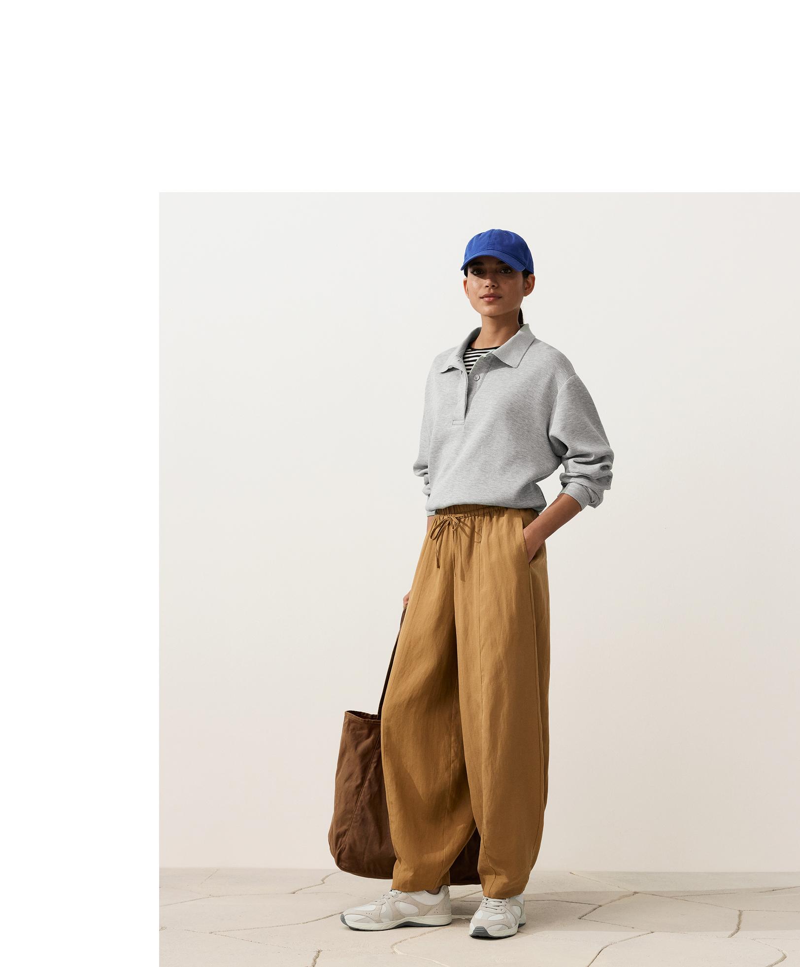 Pantalon balloon coutures mélange lyocell et 24% lin