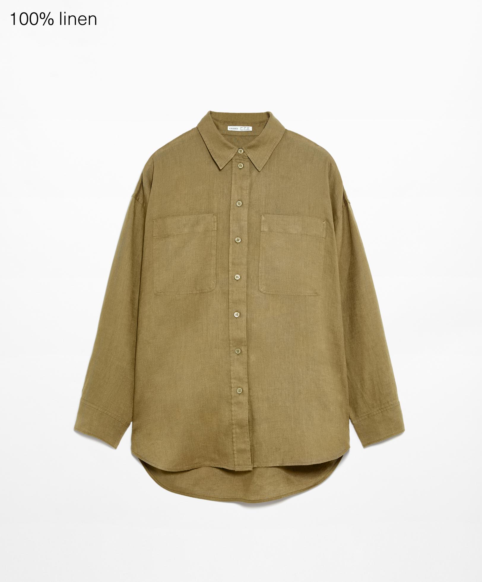 100% linen long-sleeved shirt with pockets