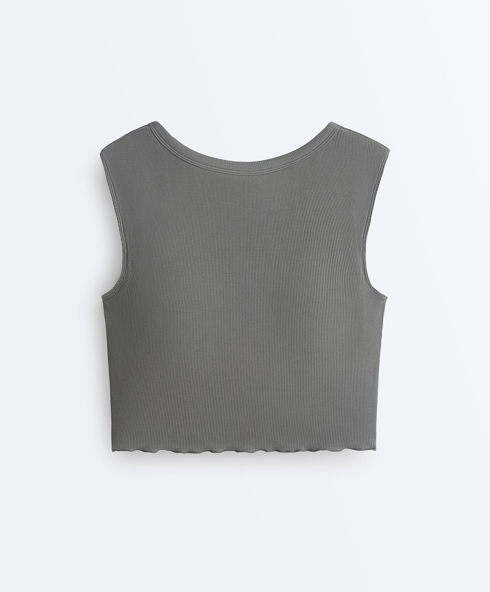 Rib modal blend short sleeve tank top with curling detail — MID GREY