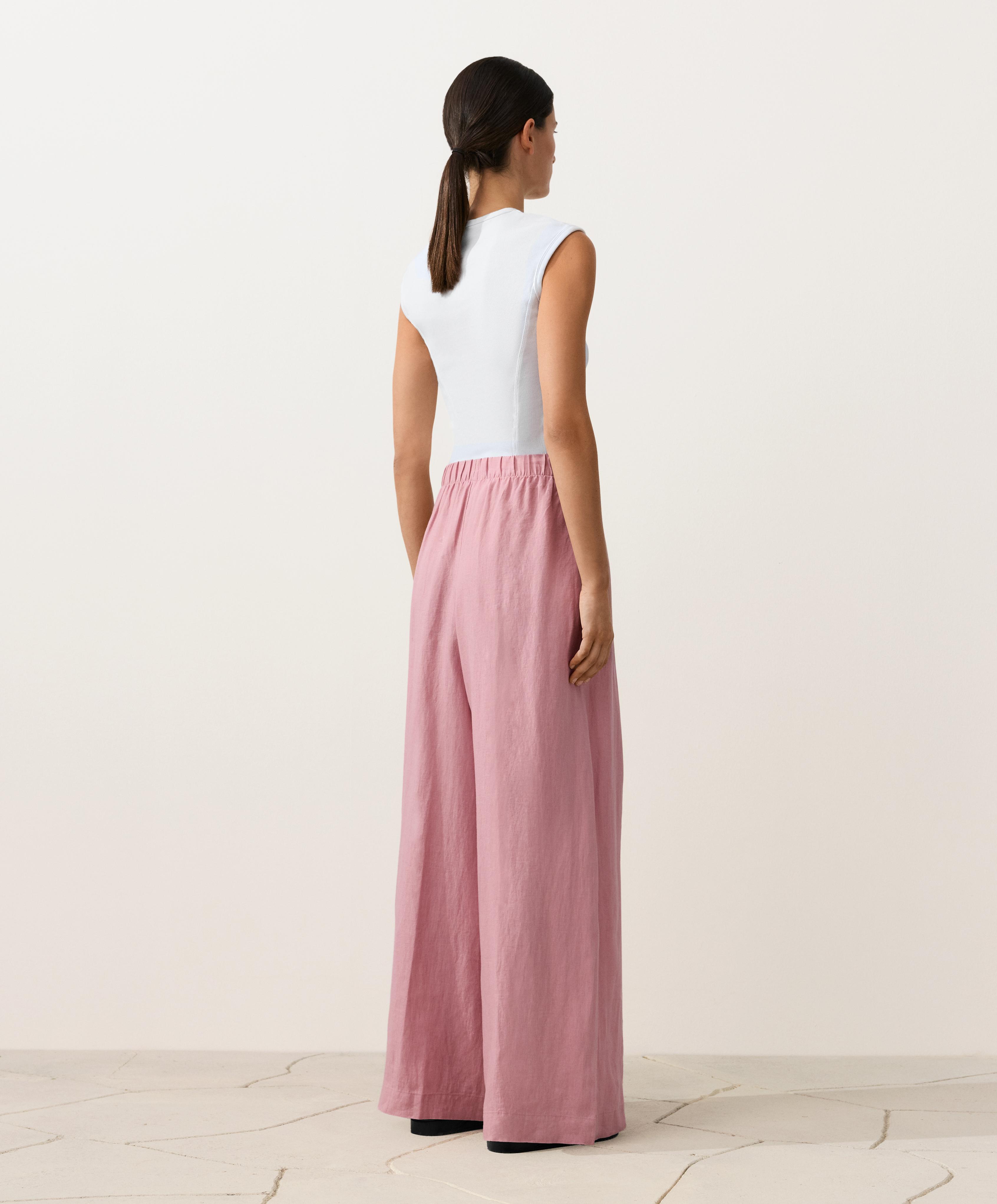 100% linen wide-leg trousers — MID-PINK