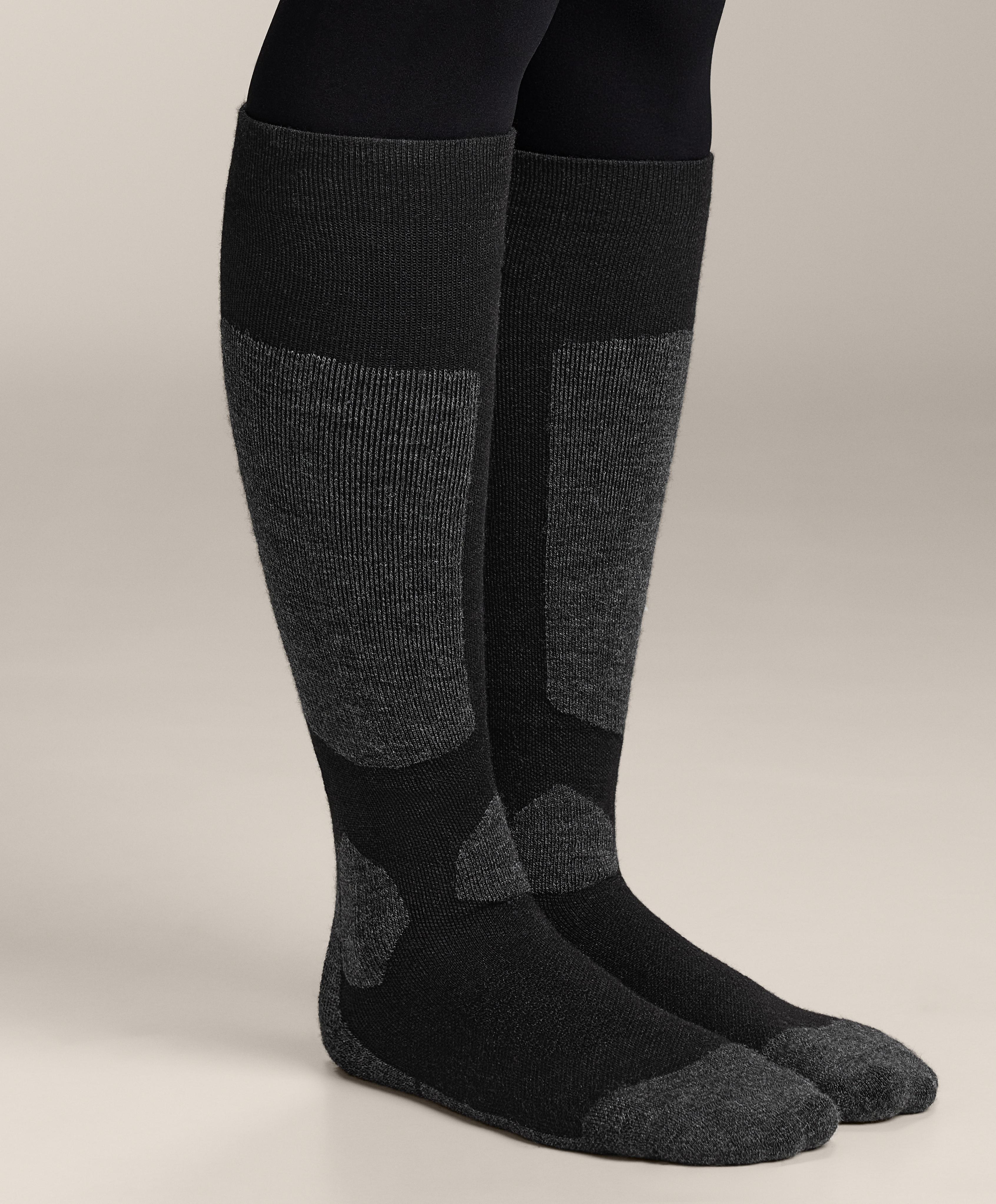 WOOLMARK® wool blend long ski socks — BLACK
