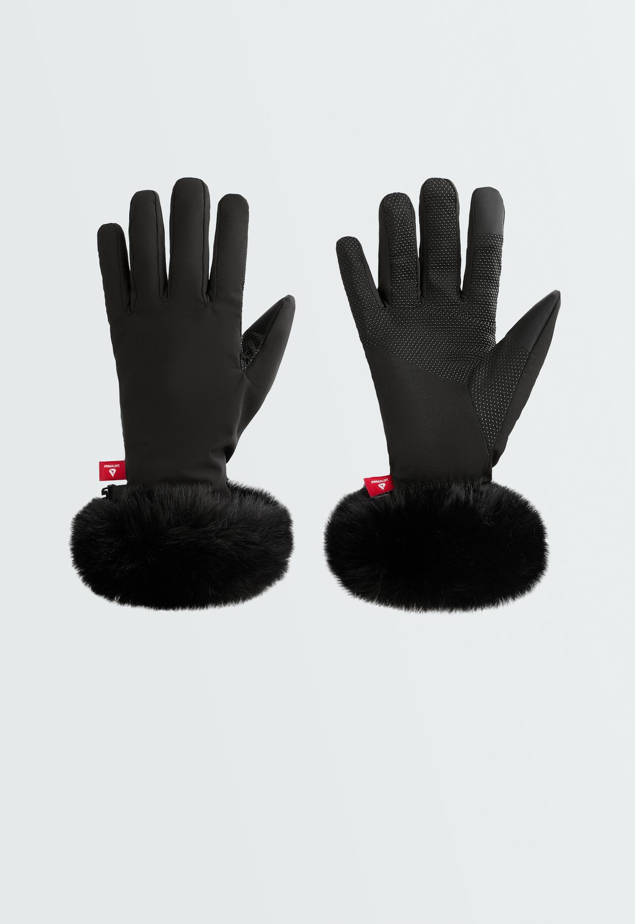primaloft® padded gloves with fur effect — BLACK