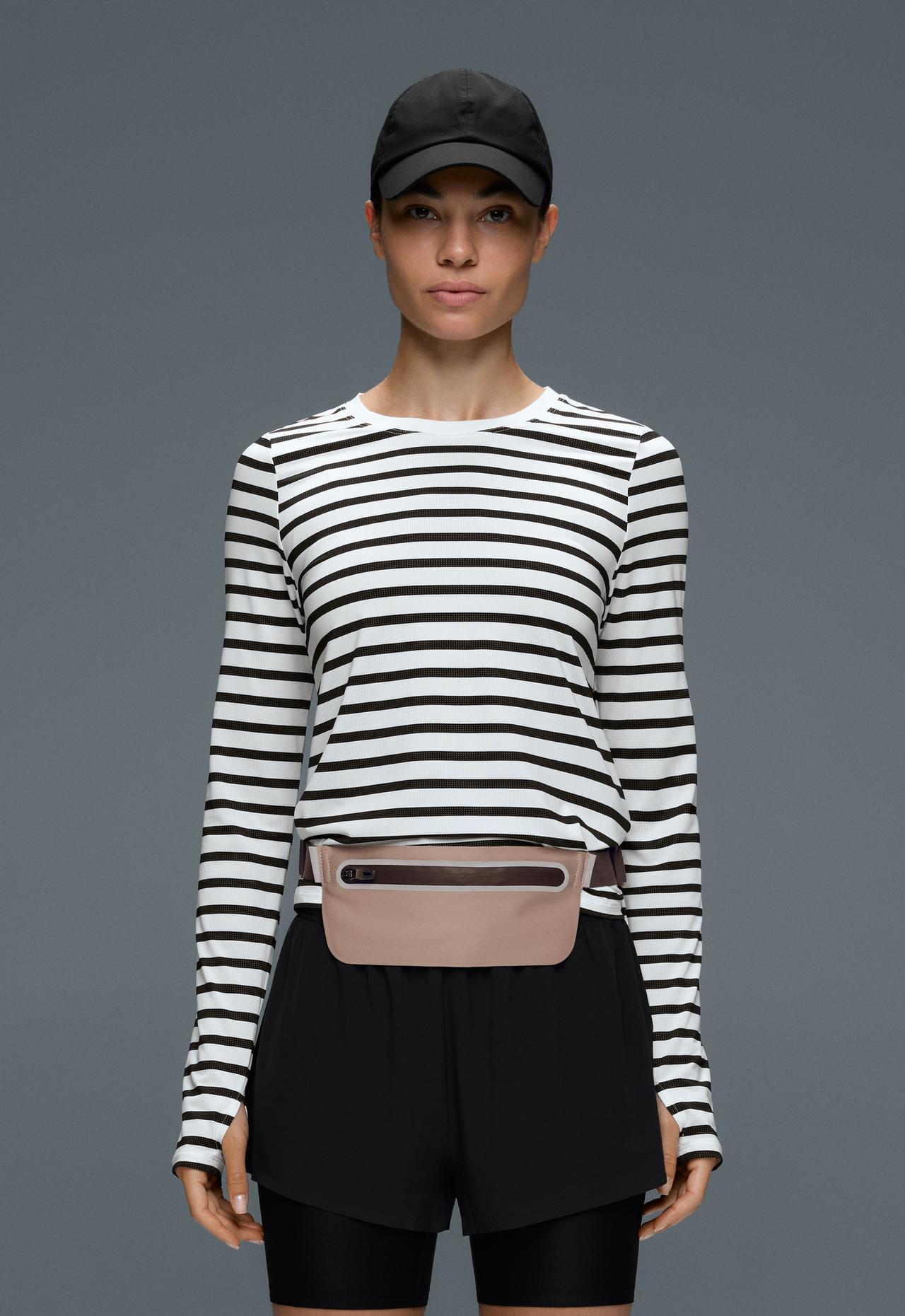 Regular Fit technical T-shirt, long sleeve, striped print — BLACK