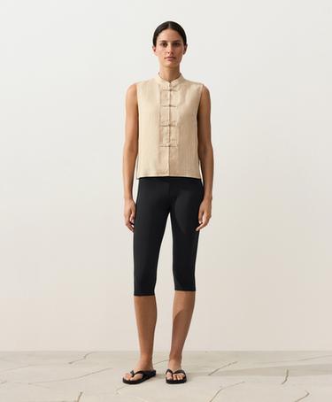 100% linen sleeveless stand-up collar shirt — SANDY           2
