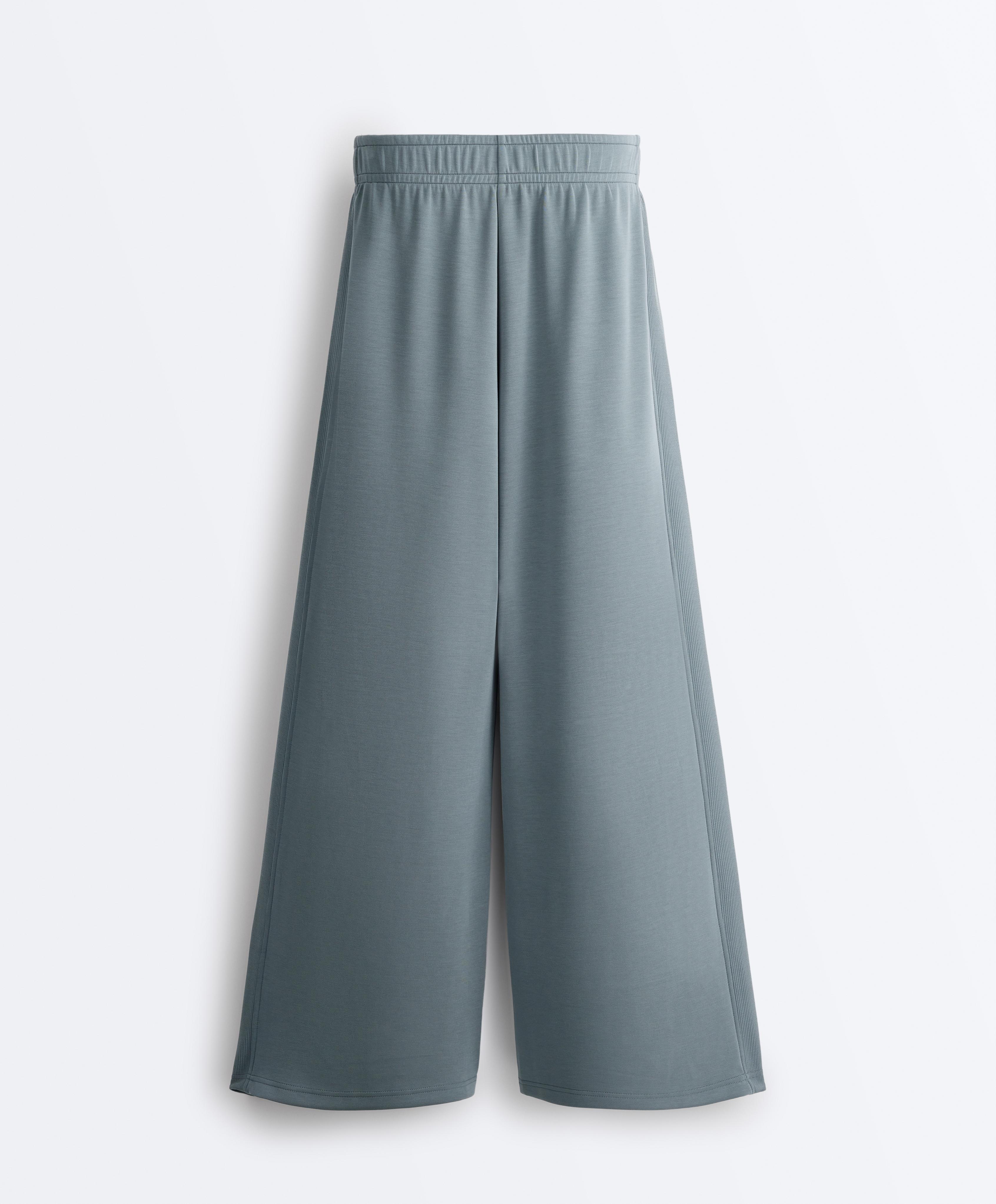 Side rib straight-leg trousers with soft-touch modal — DARK GREY-BLUE