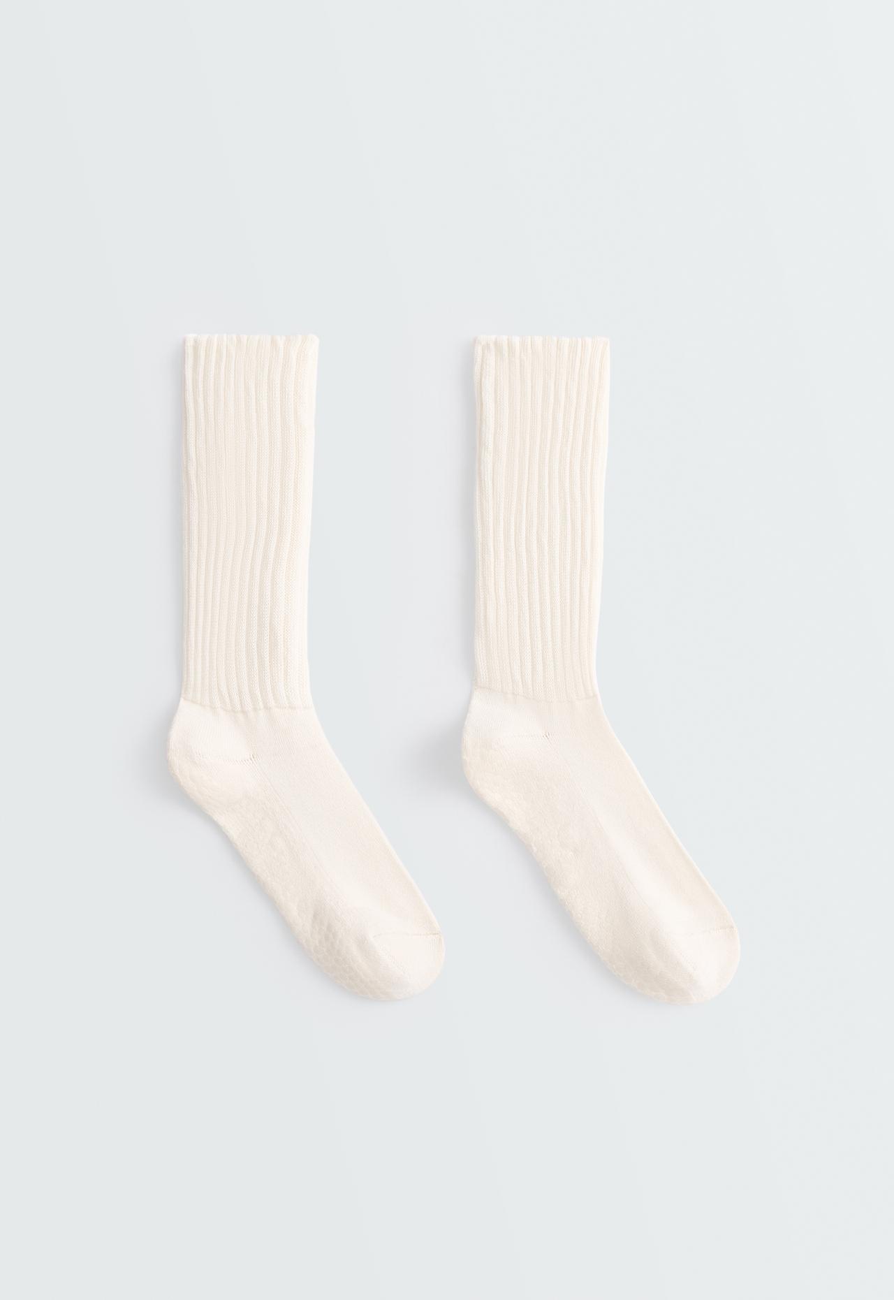 Classic ribbed cotton blend socks for yoga and Pilates — ECRU