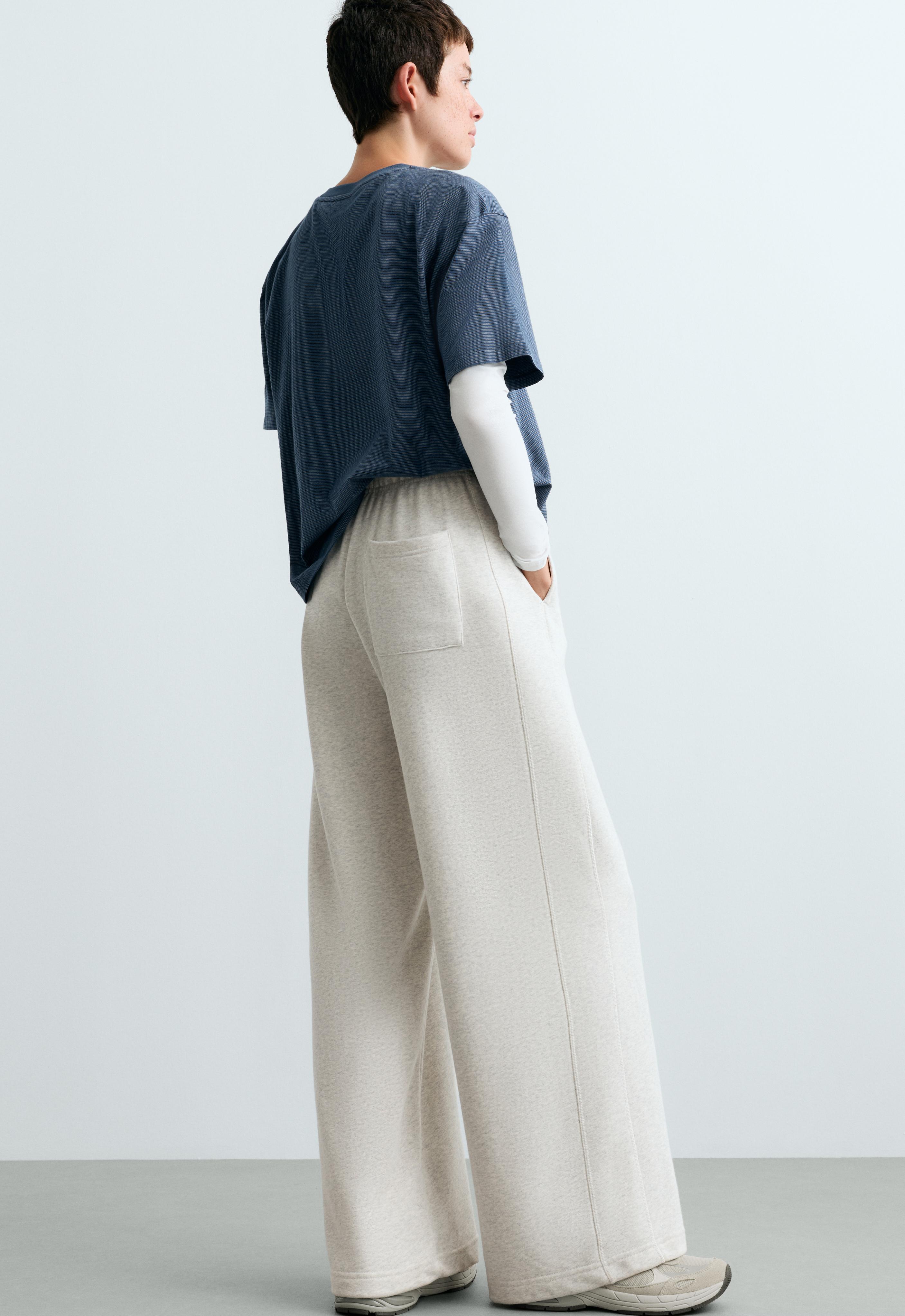 Heathered cotton straight-leg trousers — PALE GREY MELANGE