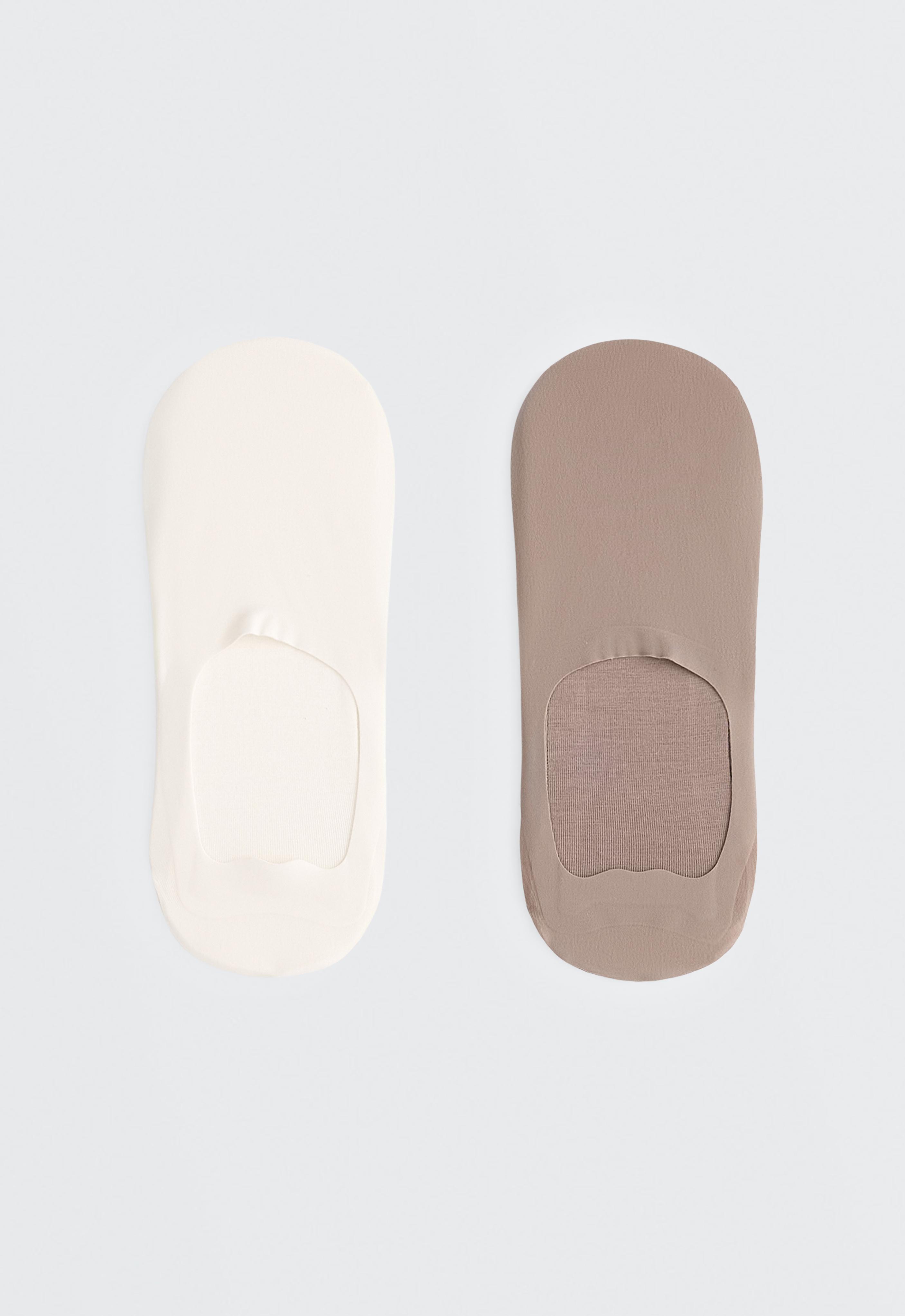 2 pairs of ribbed microfibre medium cut invisible socks — MOCHA