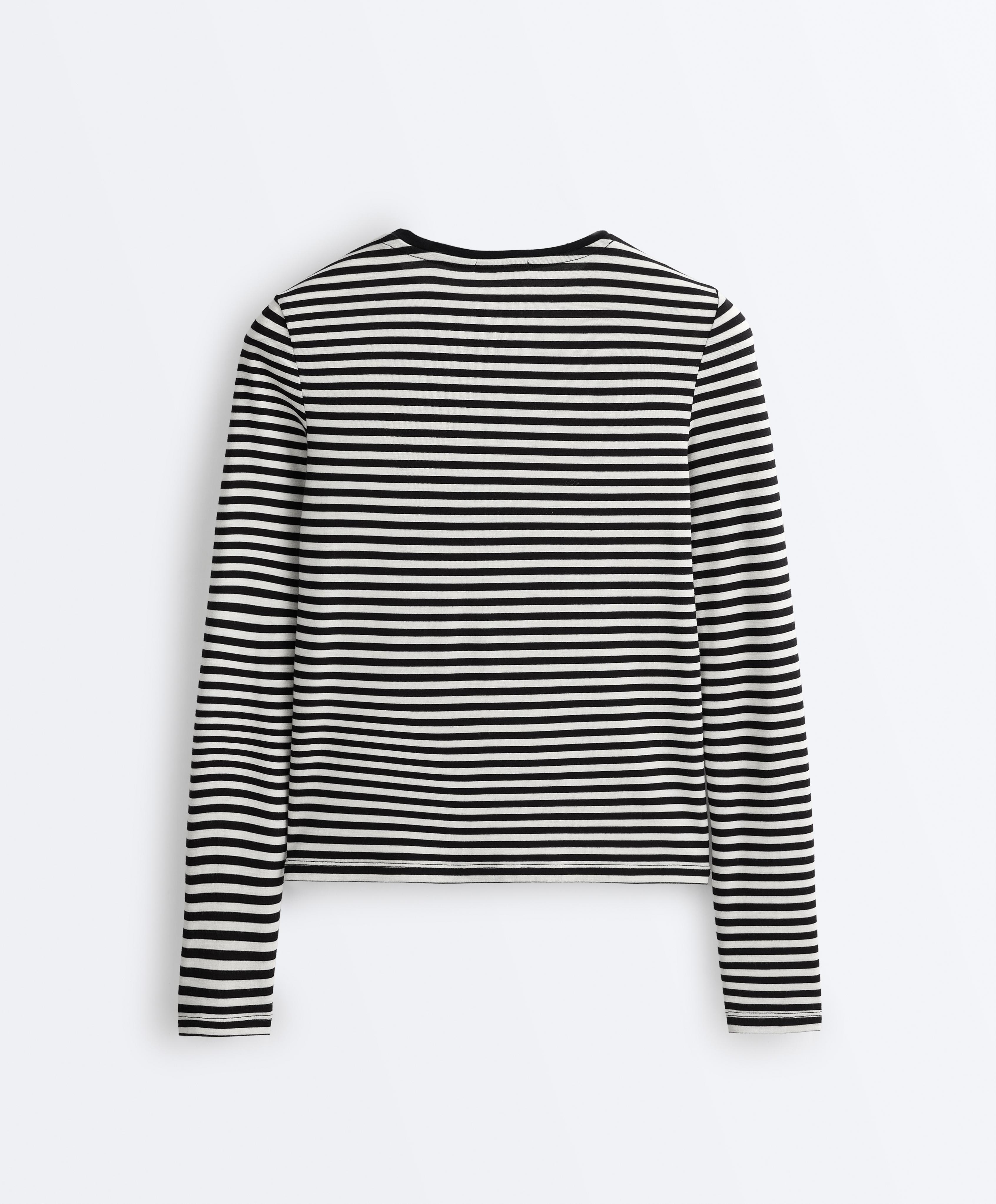 Fitted striped long sleeve T-shirt — BLACK
