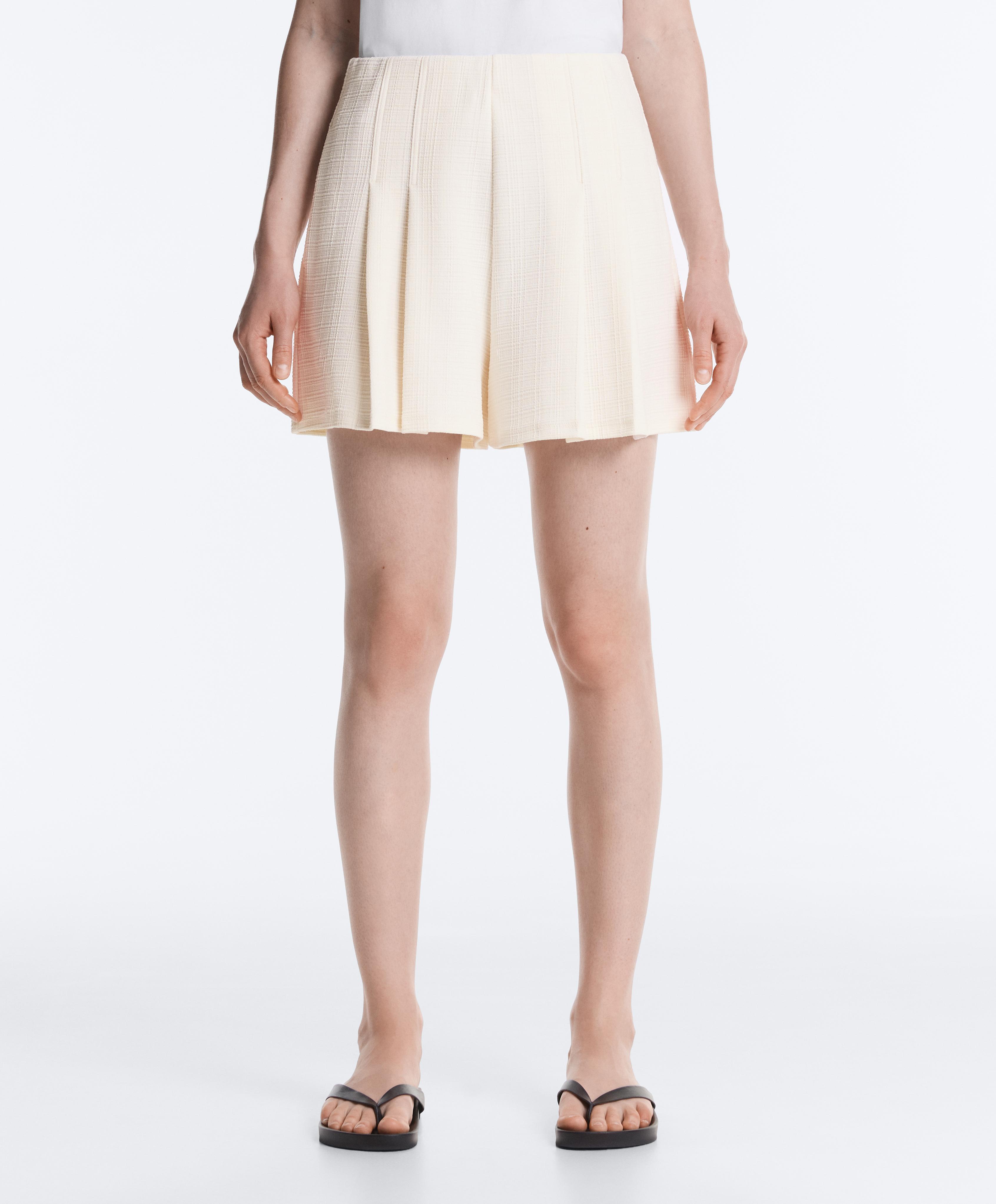 Striped textured cotton bermuda shorts — PALE ECRU