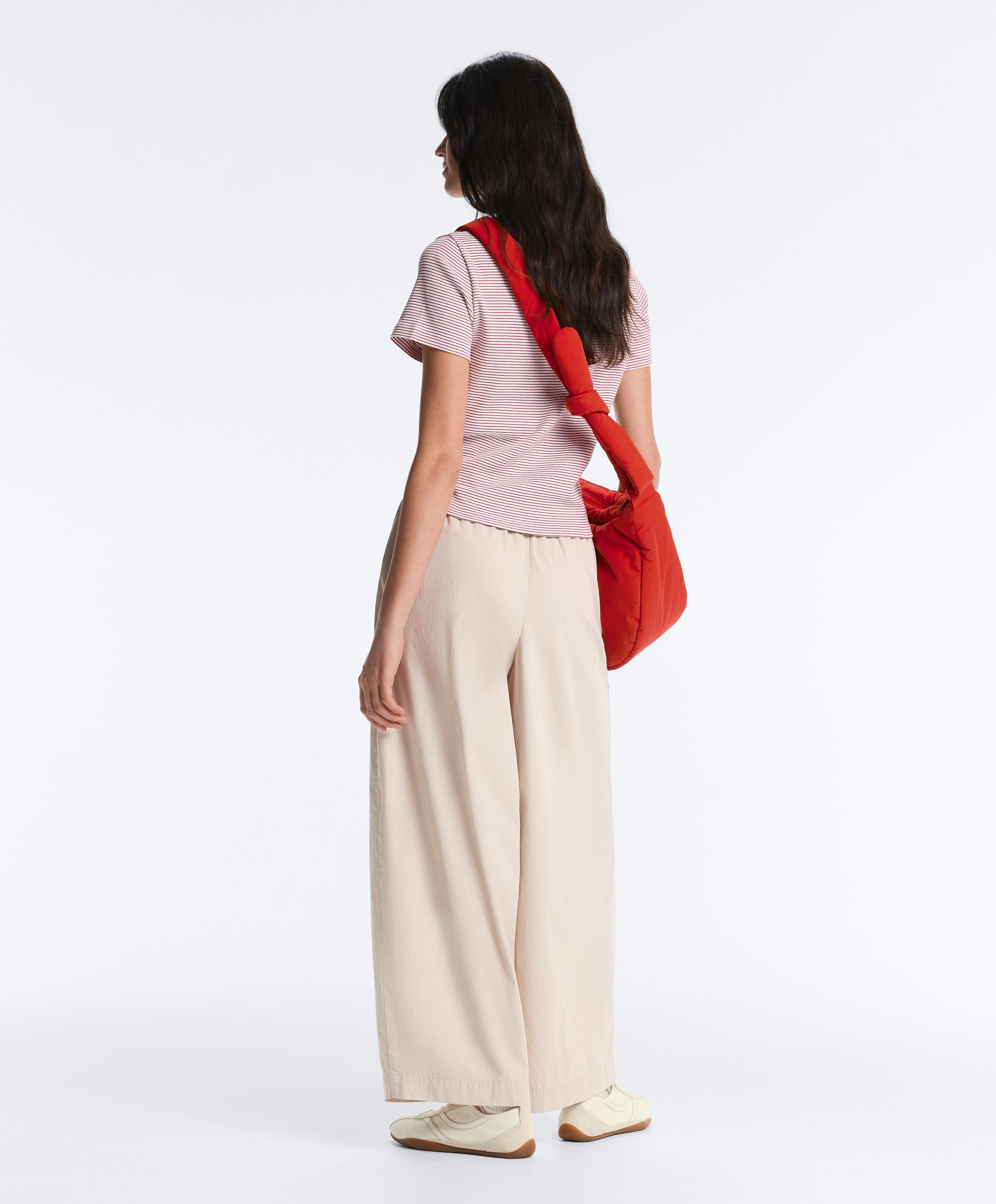Pleated 100% cotton tapered trousers — PALE MINK