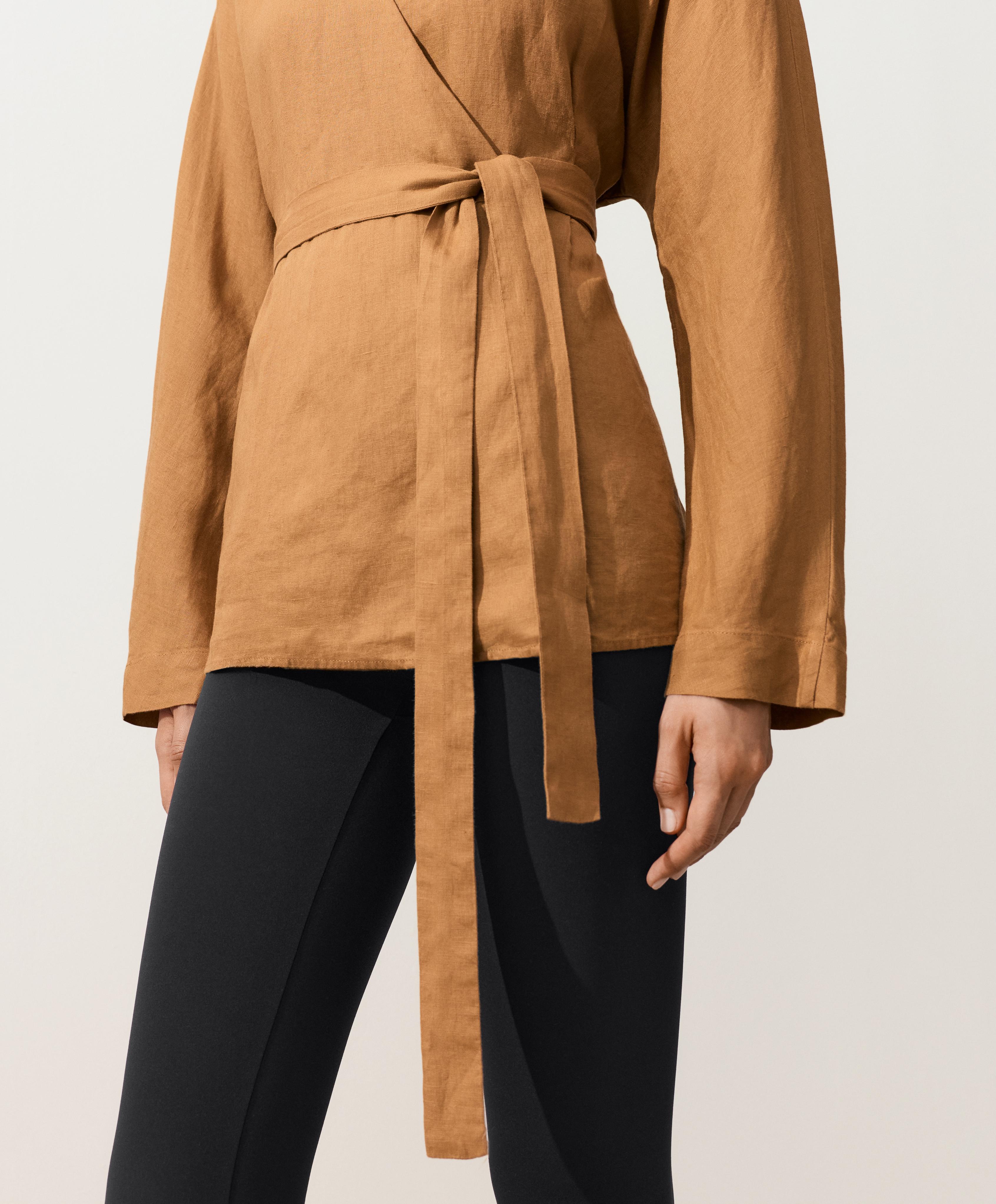 100% linen striped kimono shirt — MUSTARD