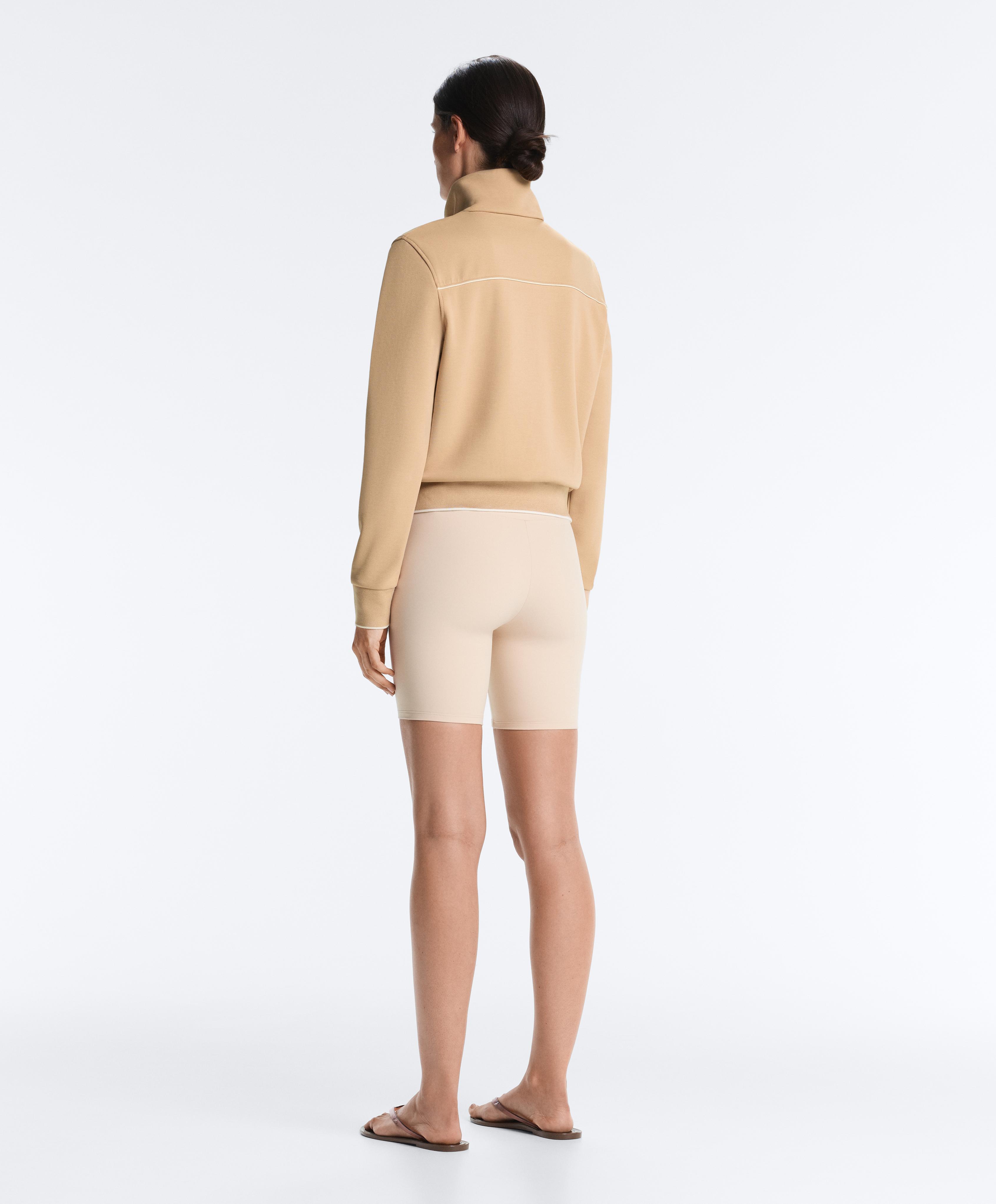 Cotton piqué jacket with piping — BEIGE