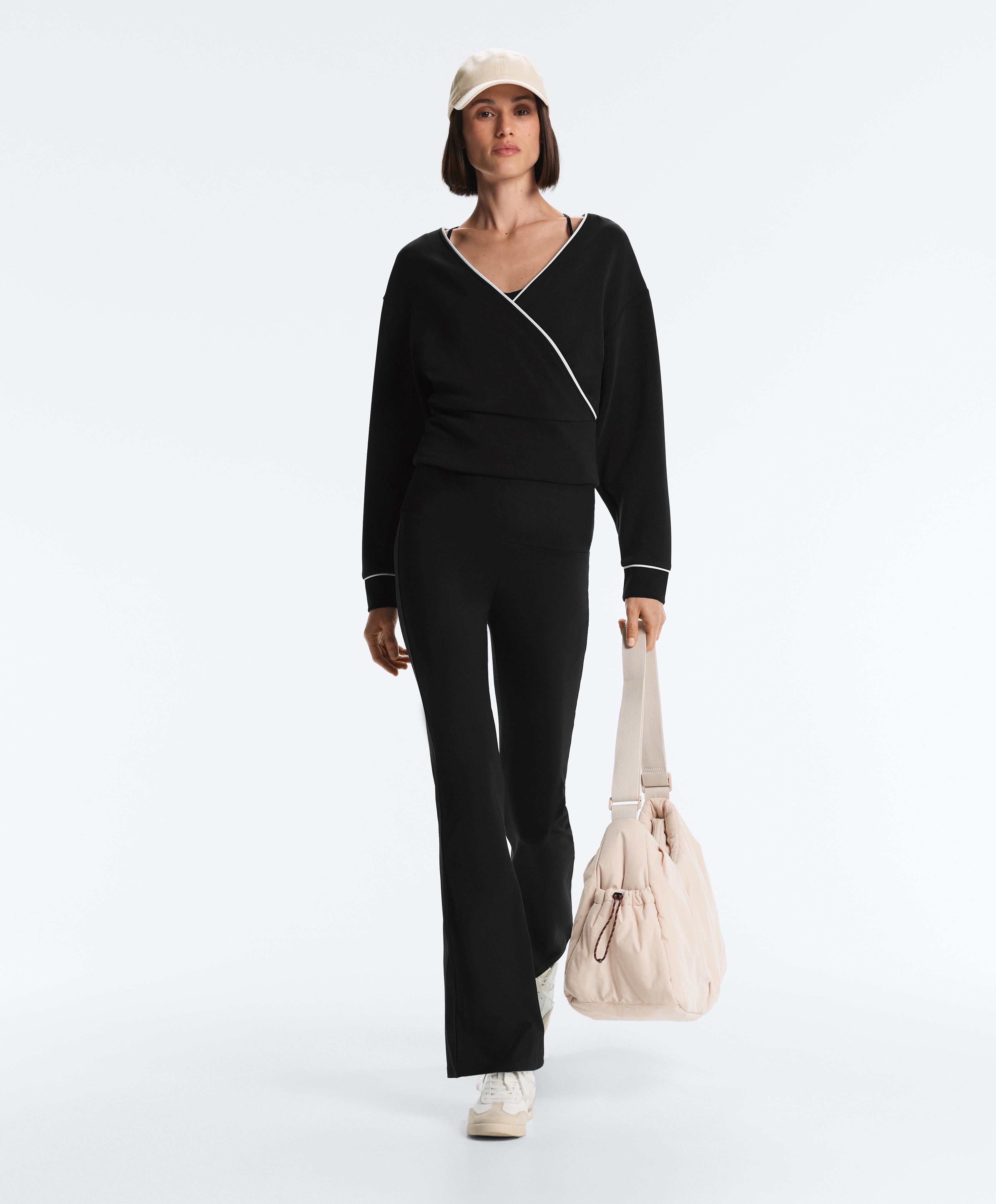 Wrap sweatshirt with contrast piping and modal — BLACK