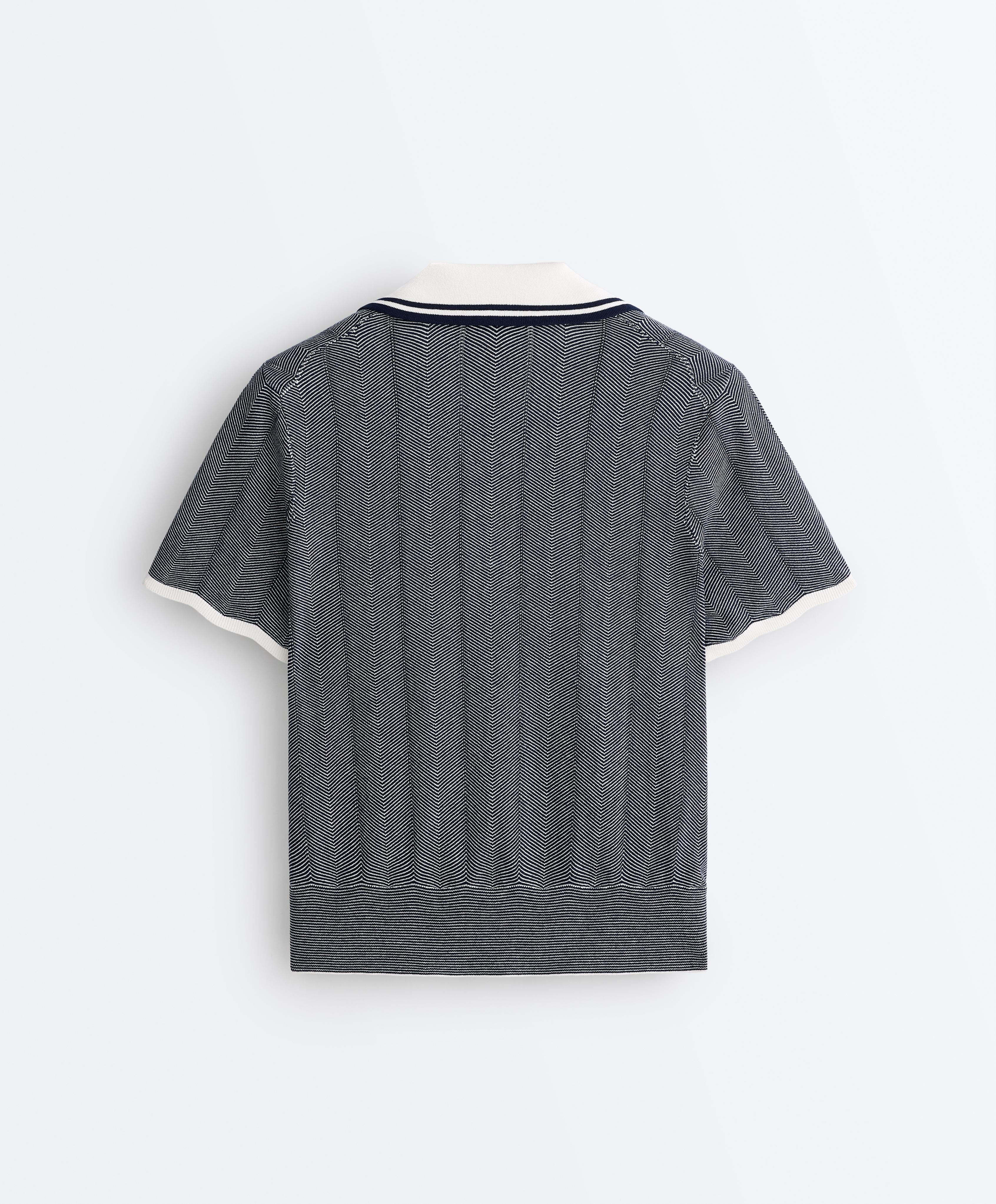 Herringbone short sleeve knit polo shirt — NAVY BLUE