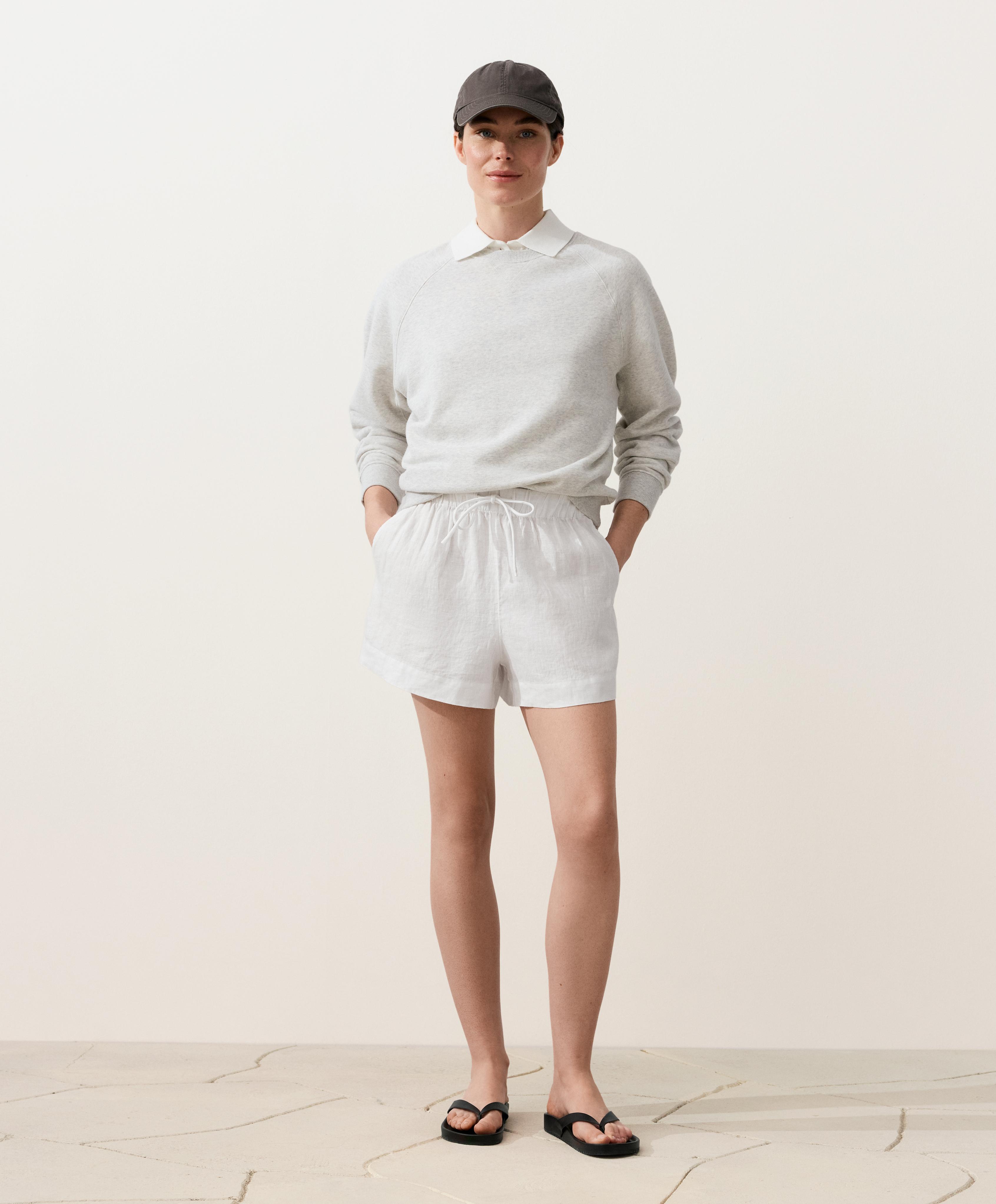 100% linen mid-rise shorts — WHITE