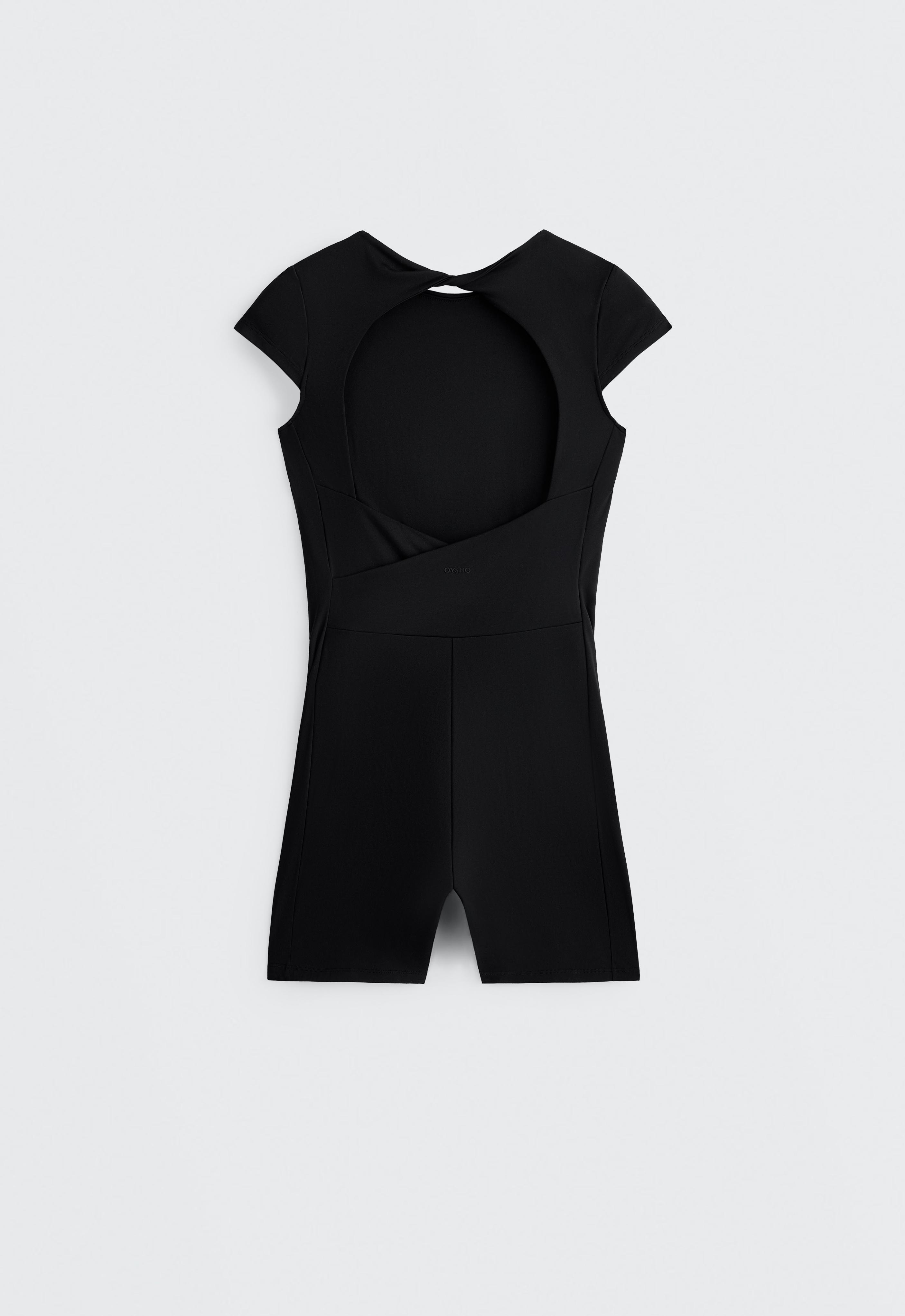 Comfortlux open-back short jumpsuit — BLACK