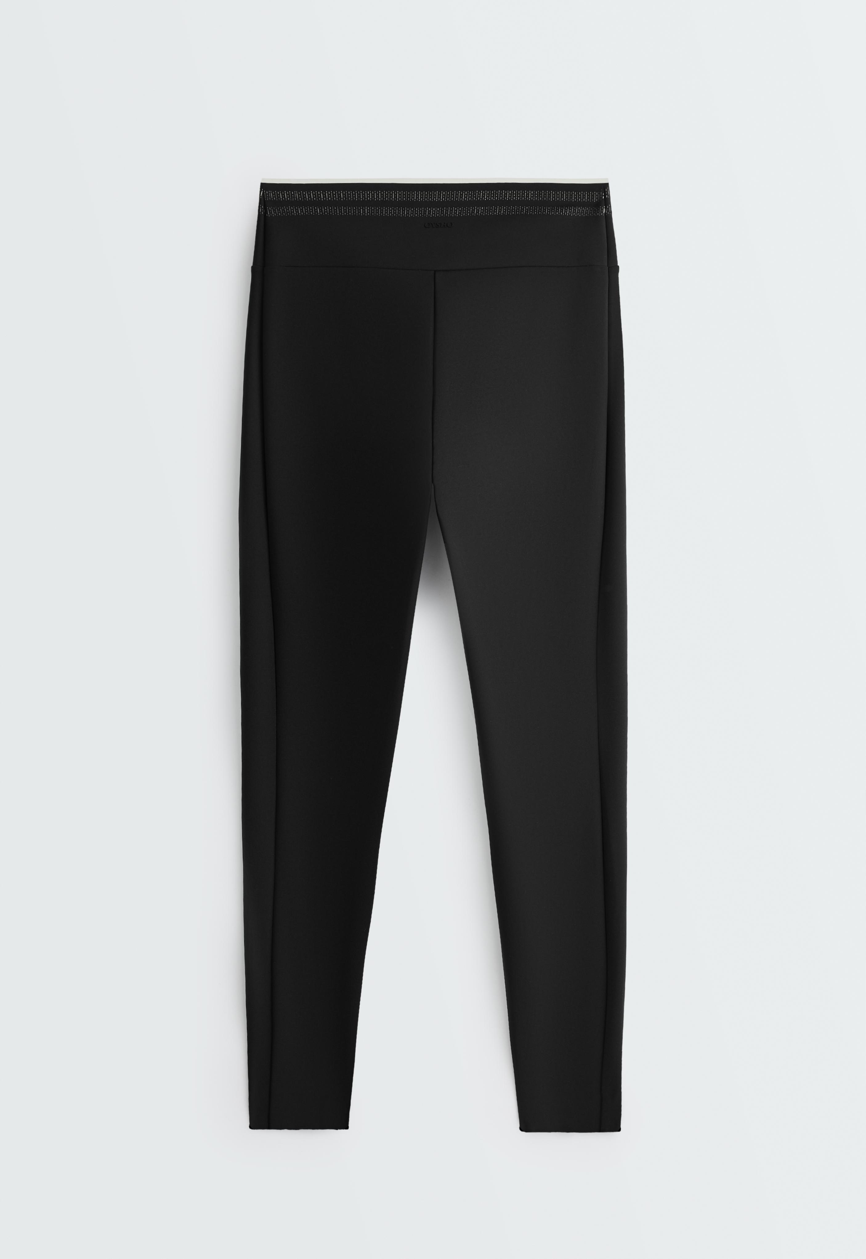 Perfect-adapt high-rise V-cut ankle-length leggings with piping — BLACK