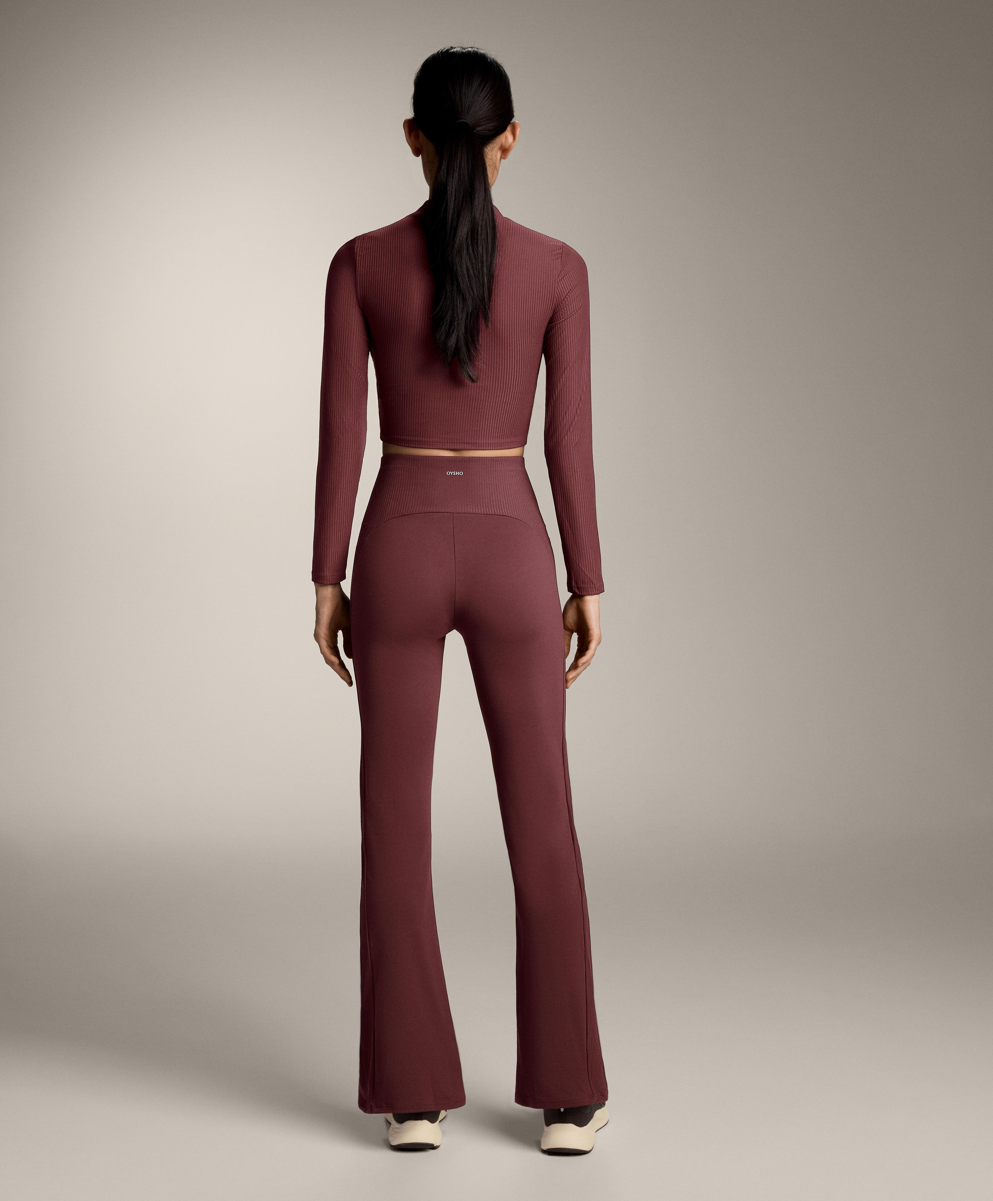 High-rise Comfortlux rib flare trousers — MAROON