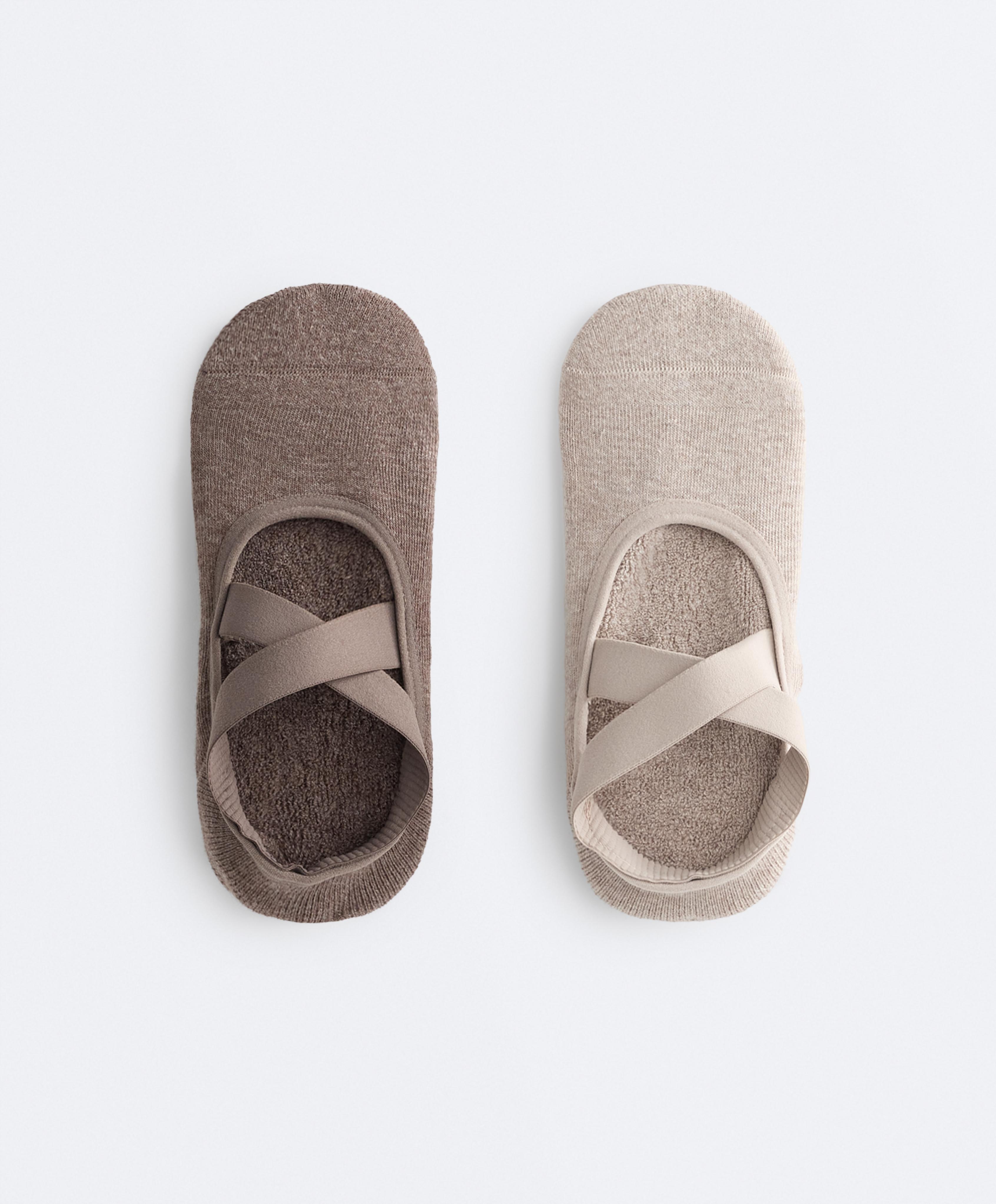 2 pares de calcetines yoga y pilates mezcla algodón cintas cruzadas acolchados