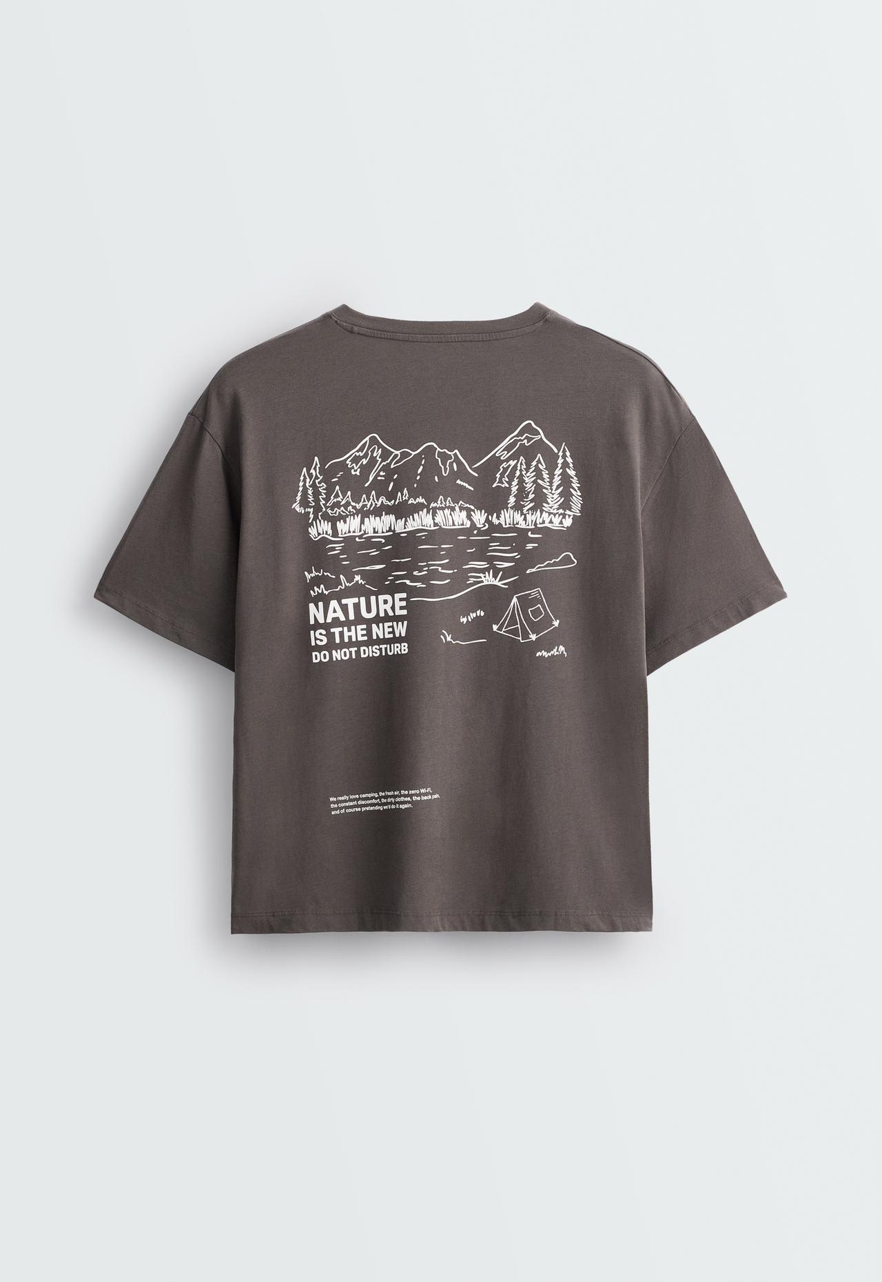 Boxy cotton-blend T-shirt with print — CHARCOAL GREY