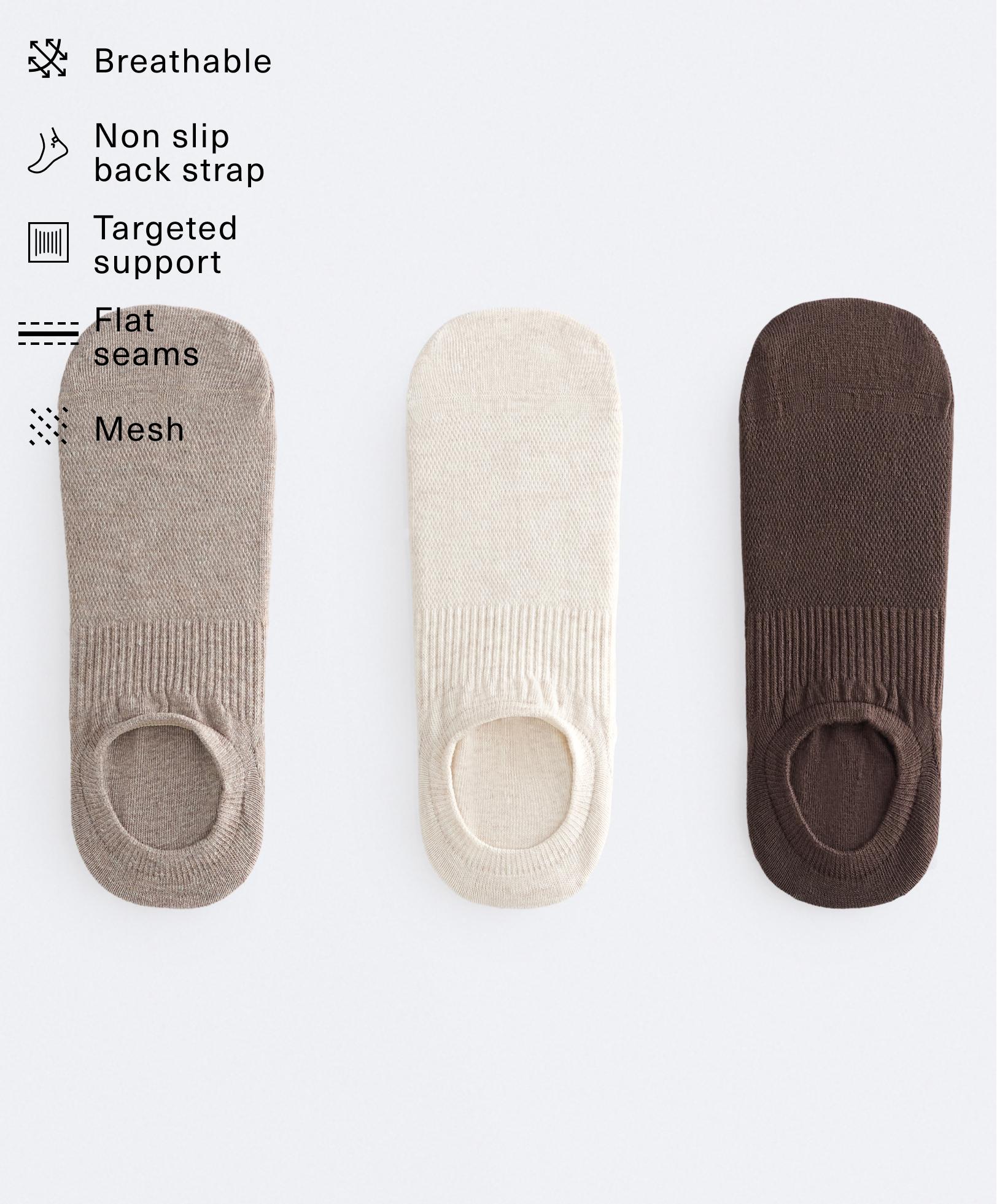 3 pairs of high-cut cotton blend invisible sports socks