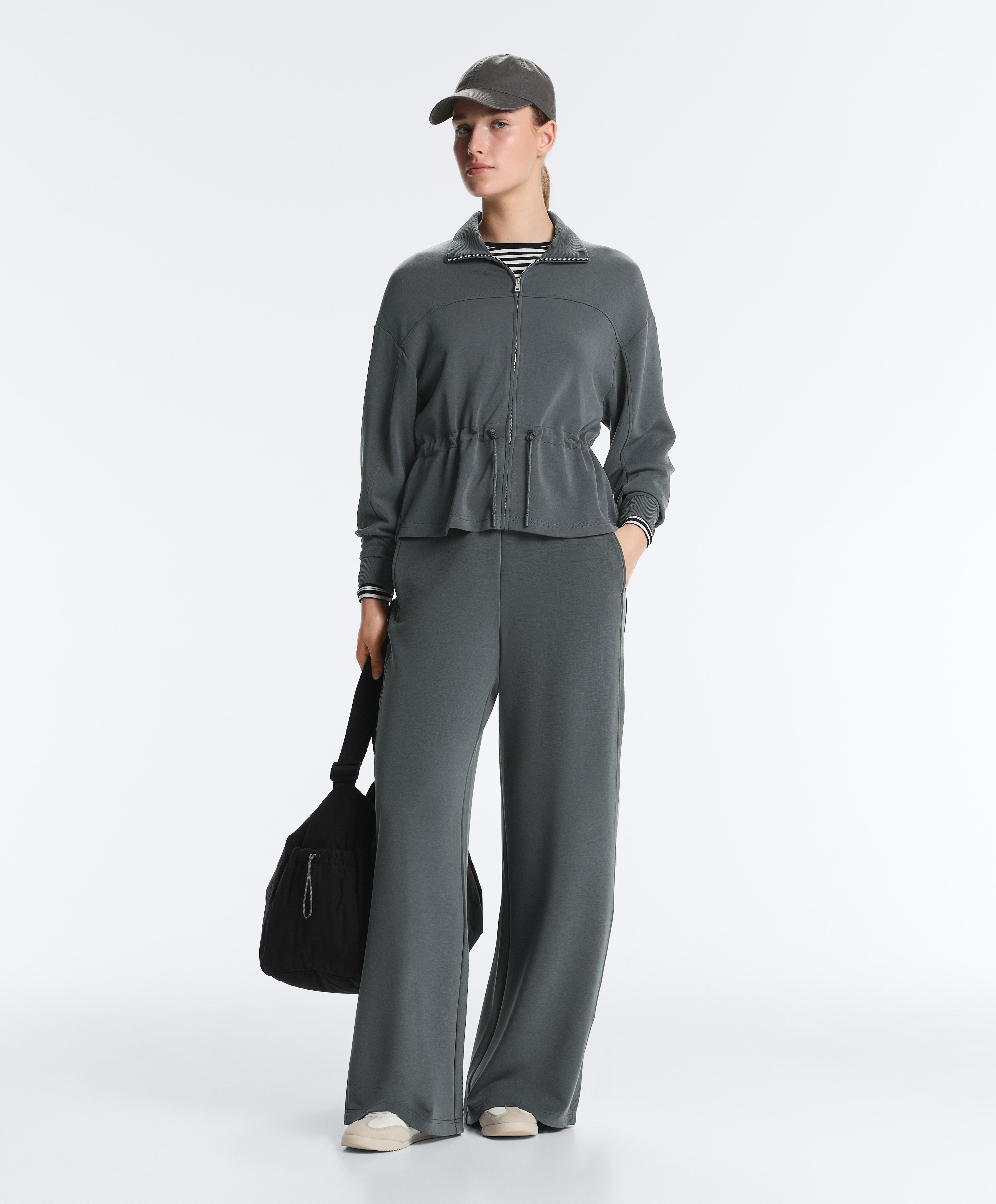 Side rib straight-leg trousers with soft-touch modal — ASPHALT