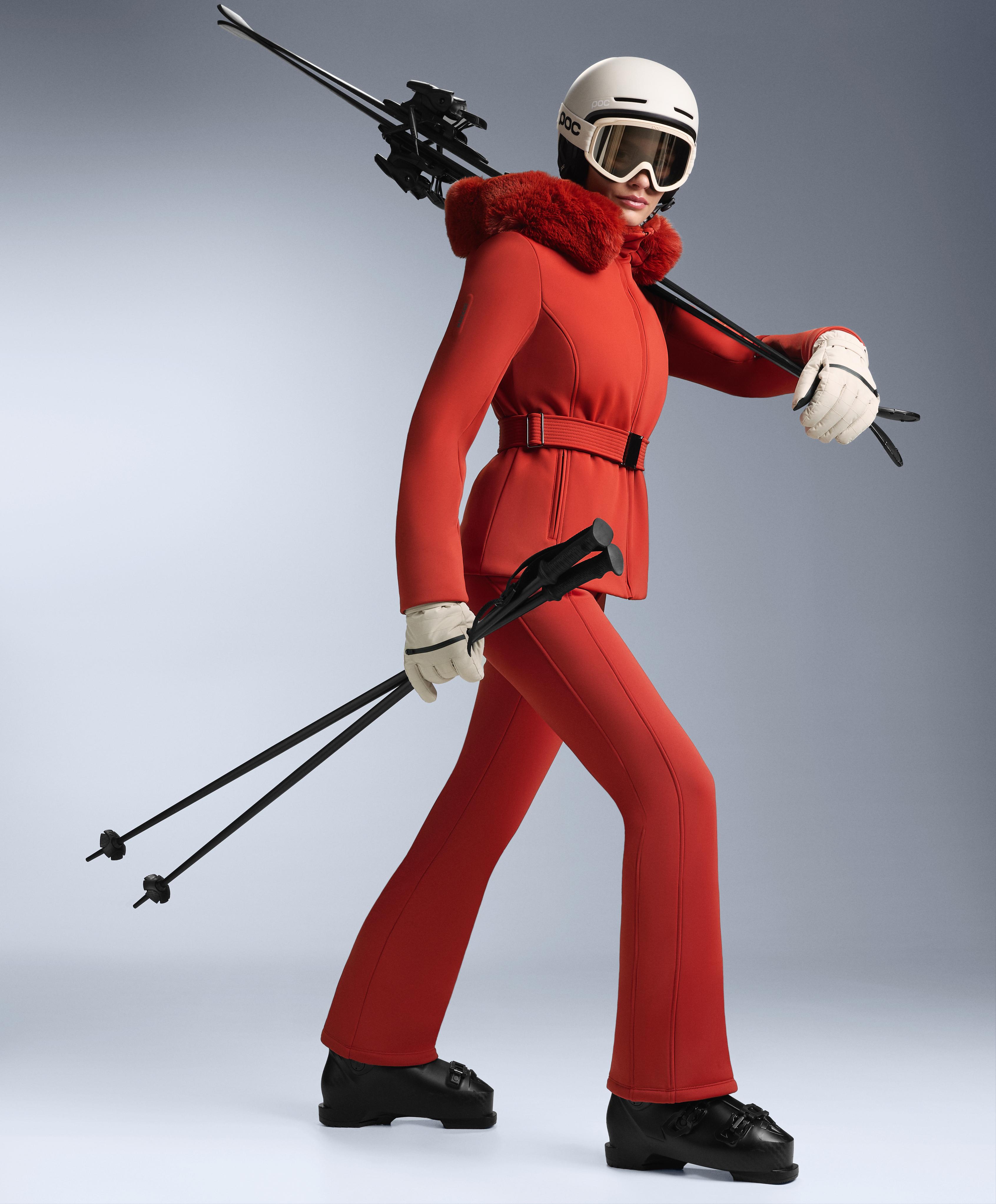 Water-resistant flare stretch SKI trousers — BRIGHT BURNT ORANGE