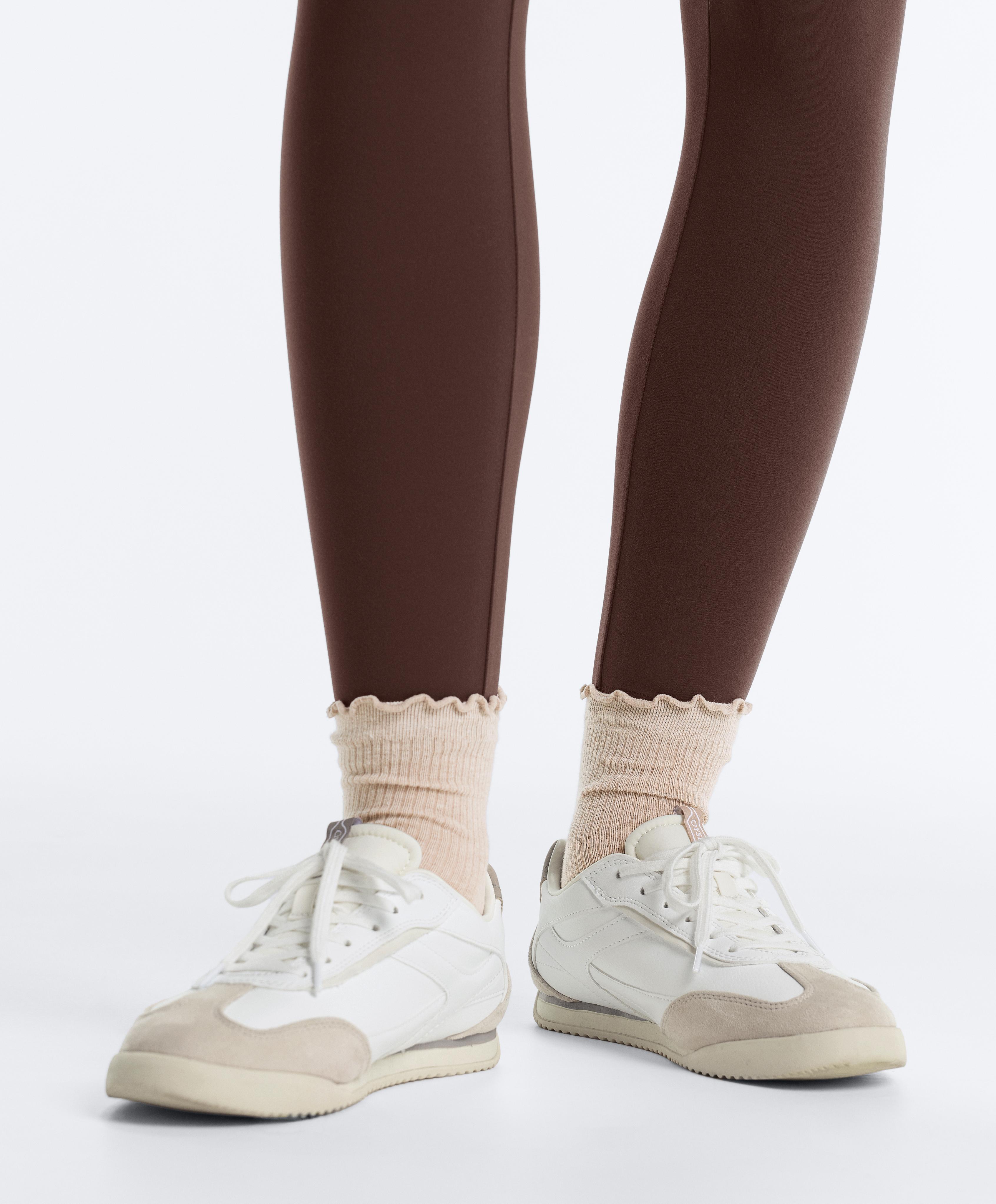 3 pairs of cotton blend quarter socks with curled edge — CHOCOLATE