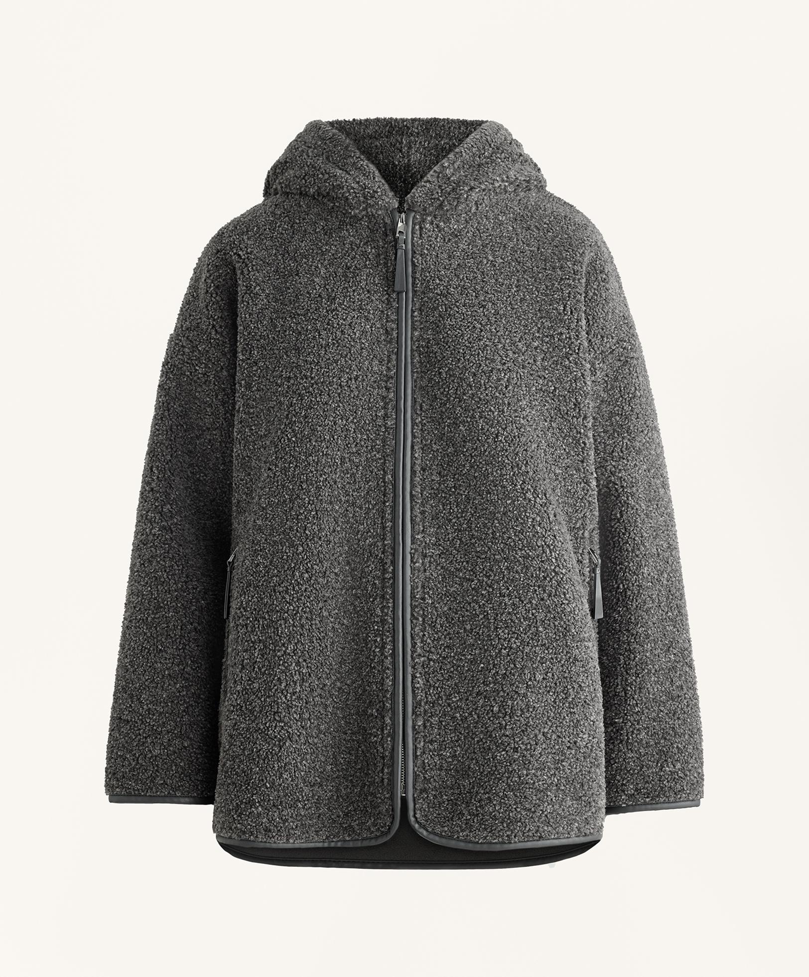 Oversize faux-shearling jacket with faux-fur lined hood — DARK-GREY MELANGE