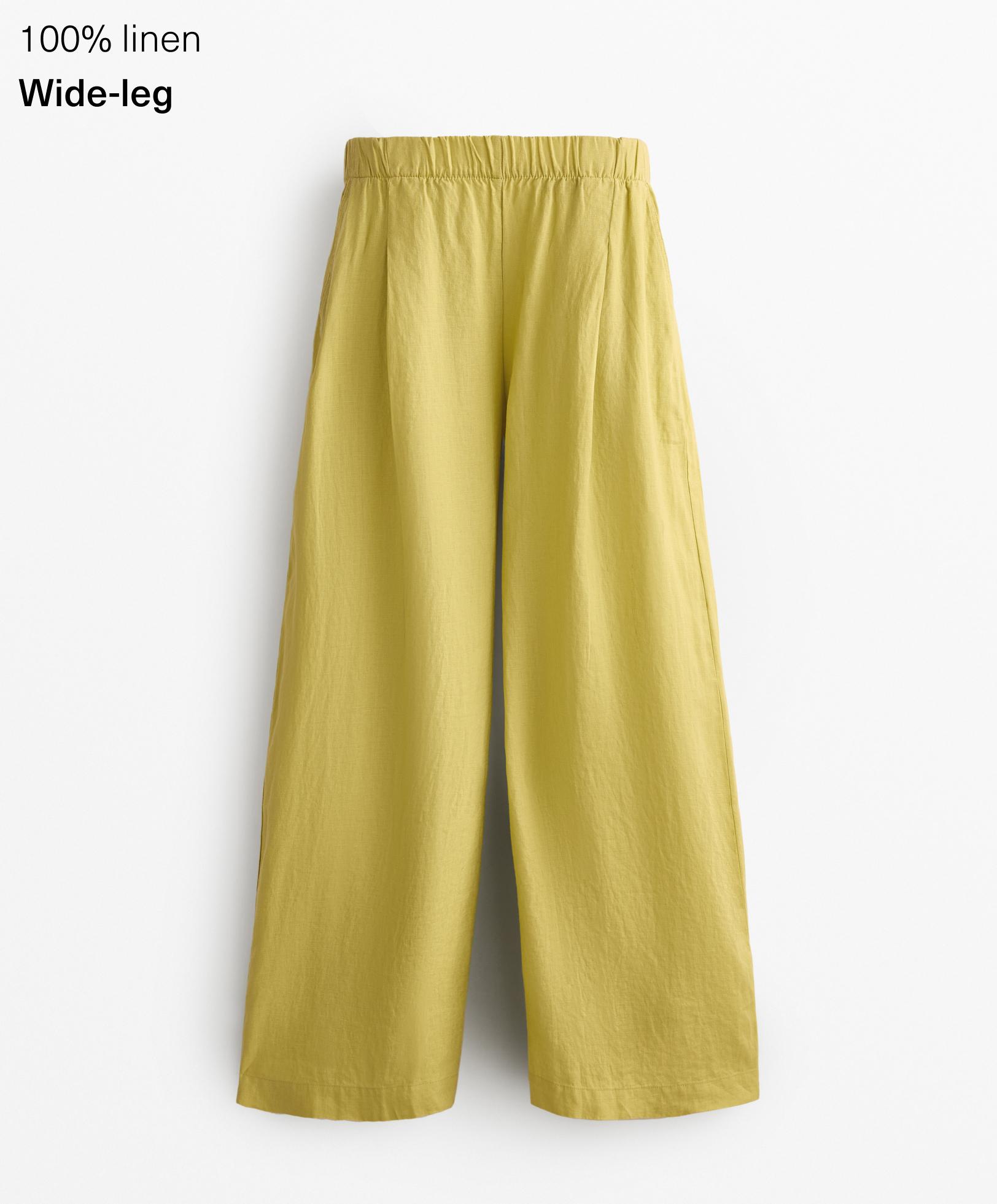 100% linen wide straight-leg trousers