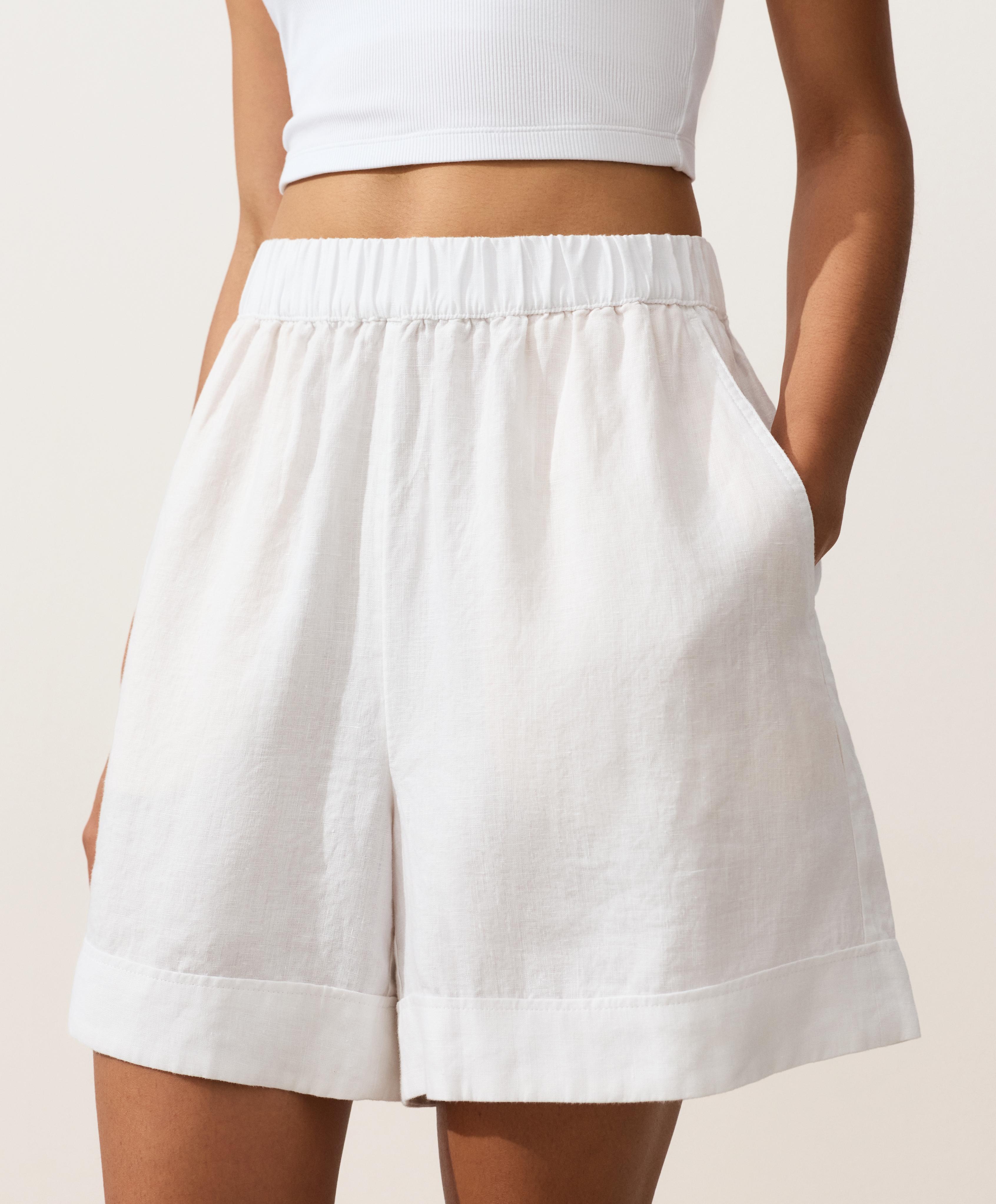 100% linen Bermuda shorts — WHITE