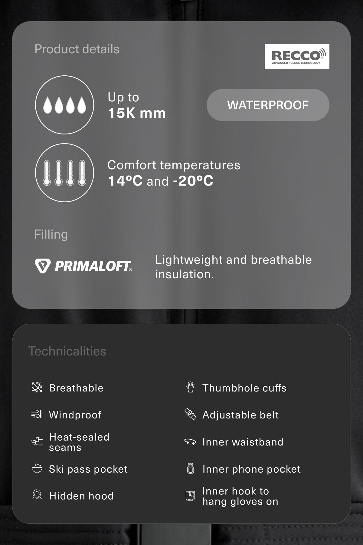 Primaloft® SKI waterproof padded jacket — BLACK