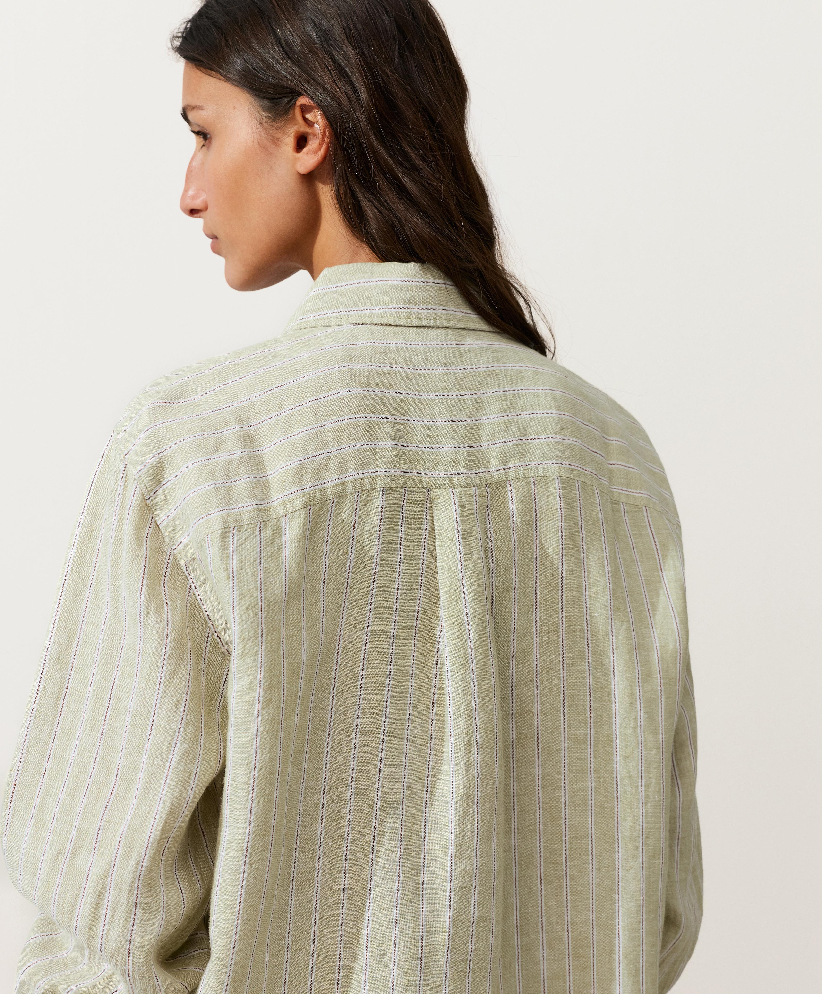 Striped 100% linen relaxed shirt — PALE PISTACHIO