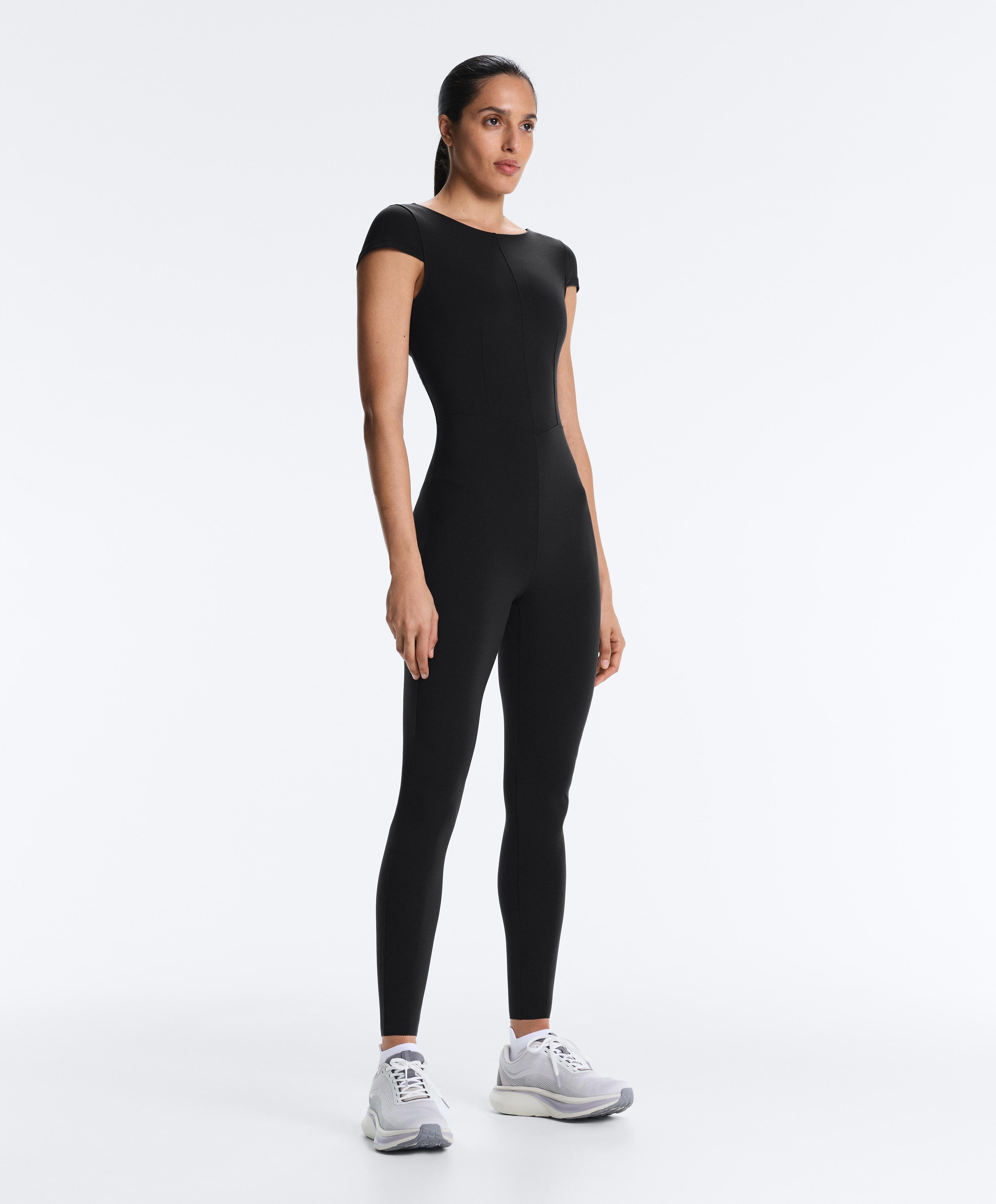 Long Compressive short sleeve jumpsuit — BLACK