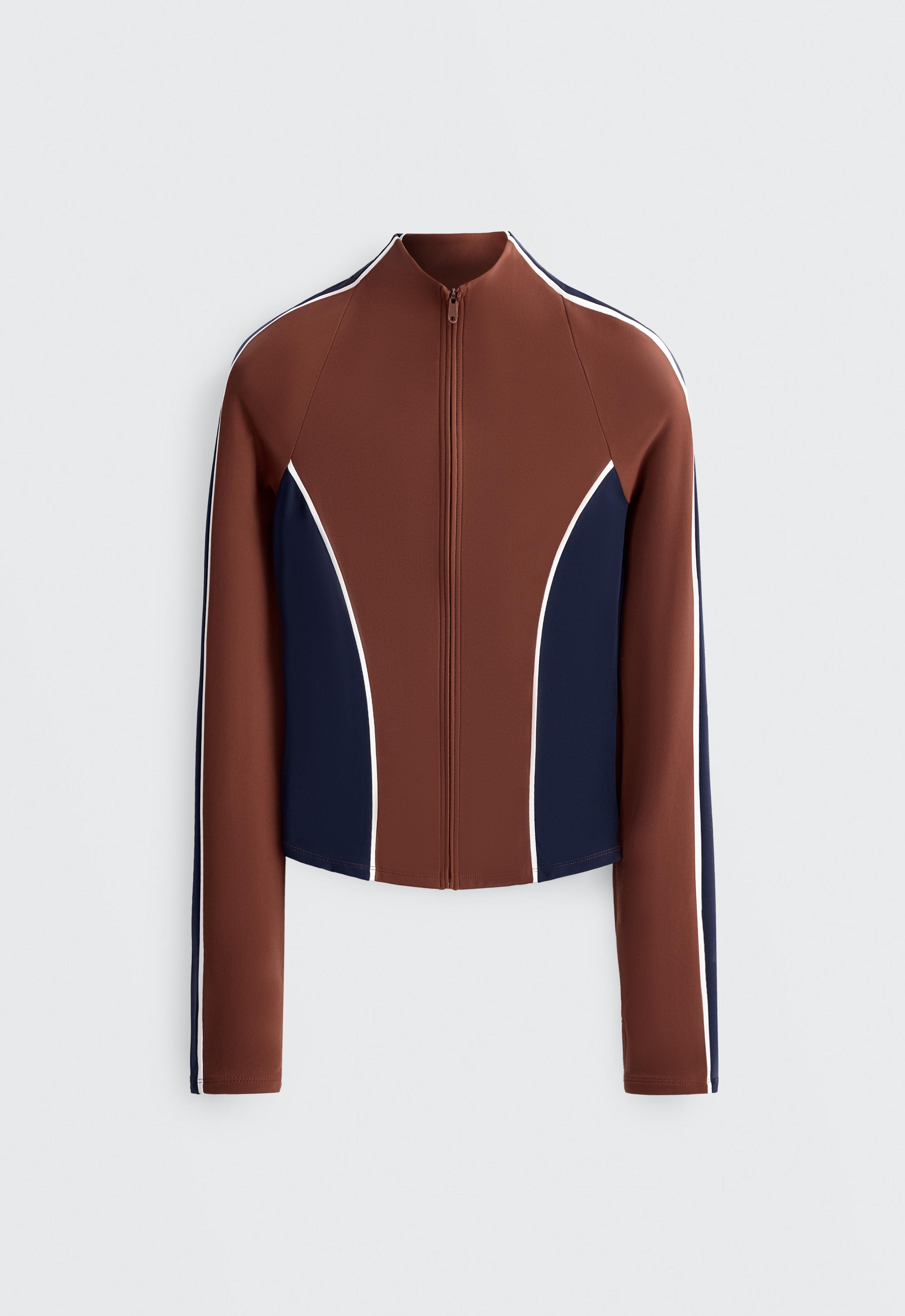 Light warm colour-block technical jacket — TERRACOTTA