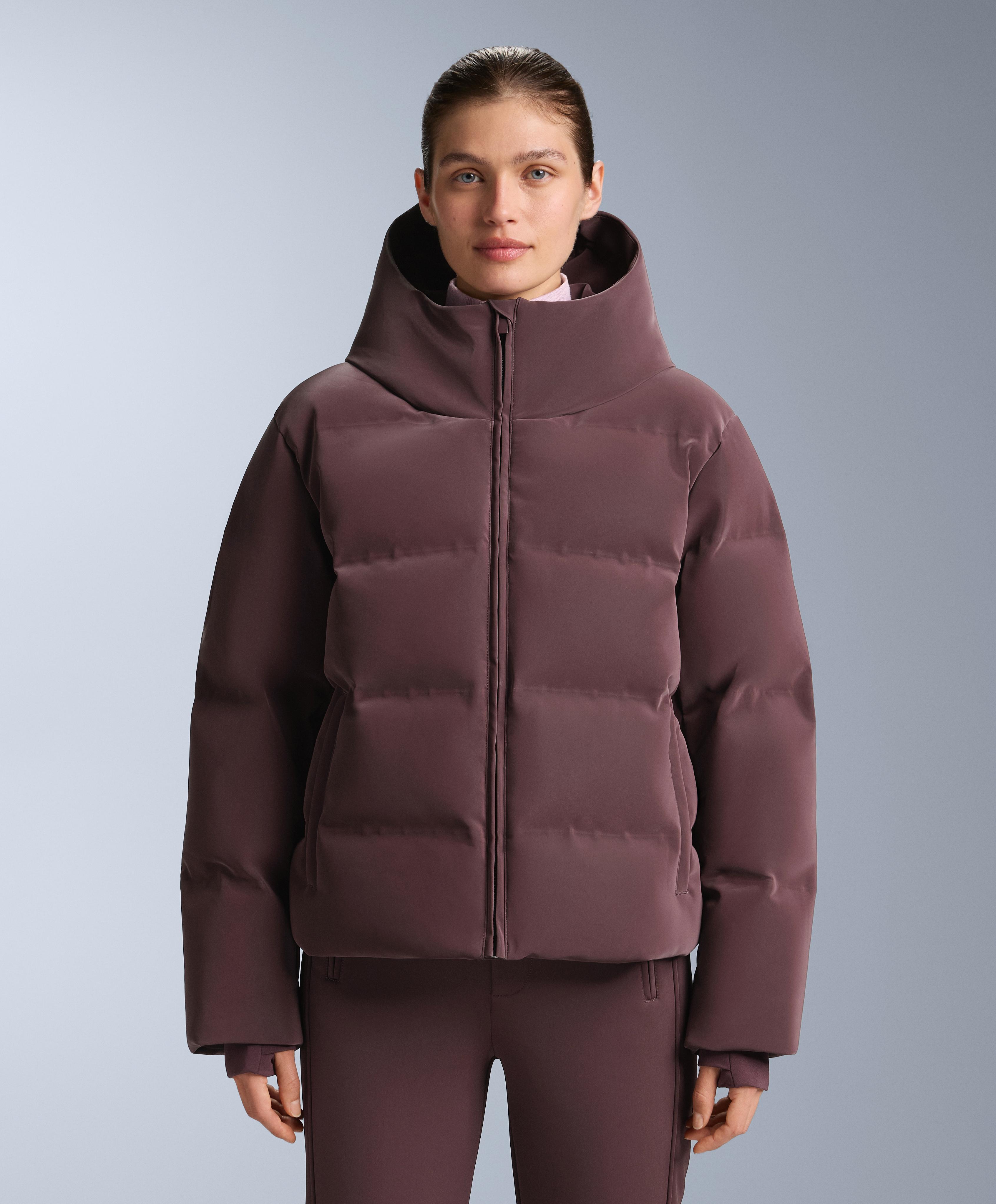 Satin padded jacket 80% down and 20% feather MINARDI PIUME SKI water-resistant — DARK WINE RED