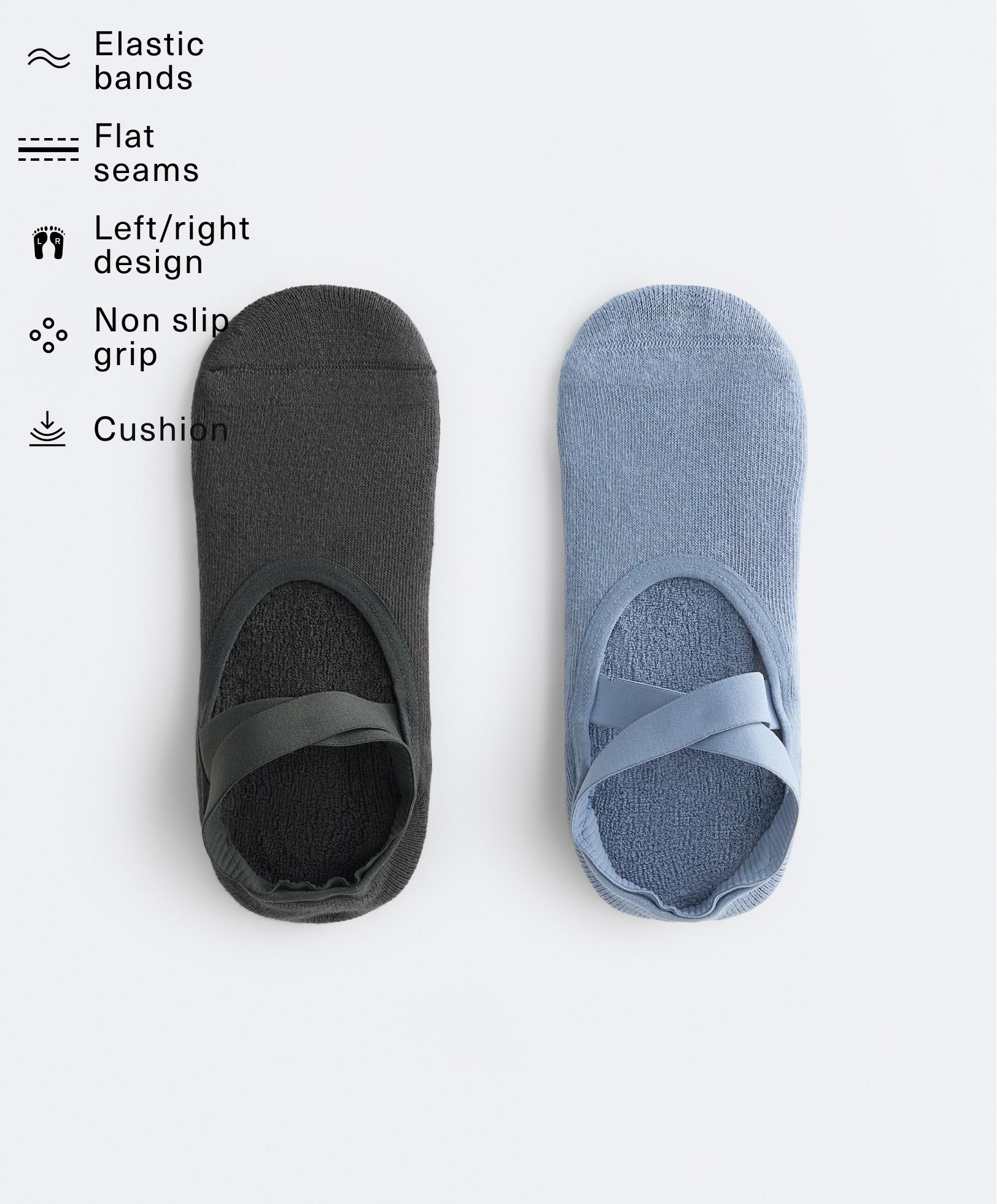 2 paires de chaussettes pour yoga et pilates en mélange de coton avec bandes élastiques croisées et matelassées 2 paires de chaussettes pour yoga et pilates en mélange de coton avec bandes élastiques croisées et matelassées