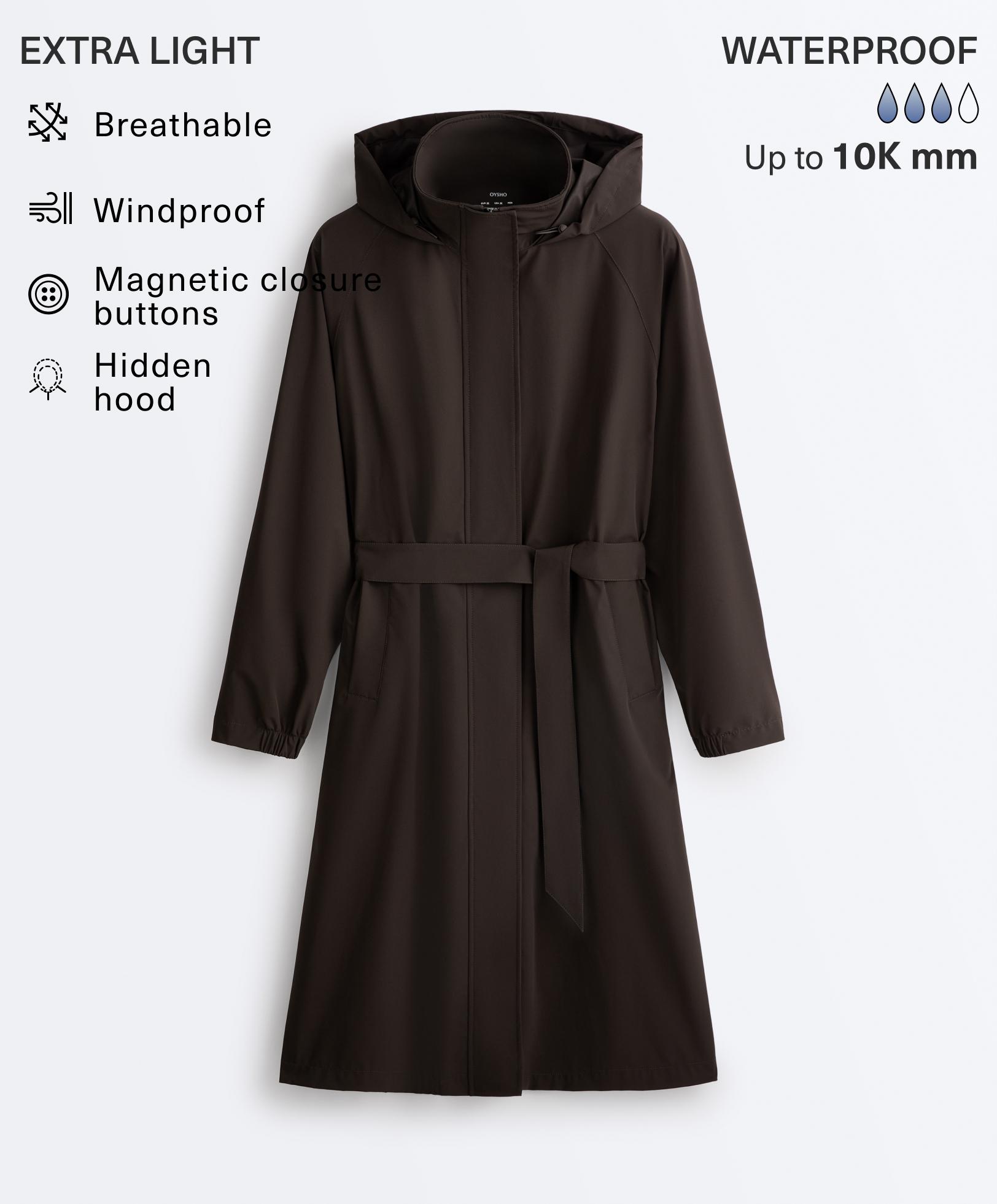 Long extra lightweight 10k waterproof jacket — BROWN