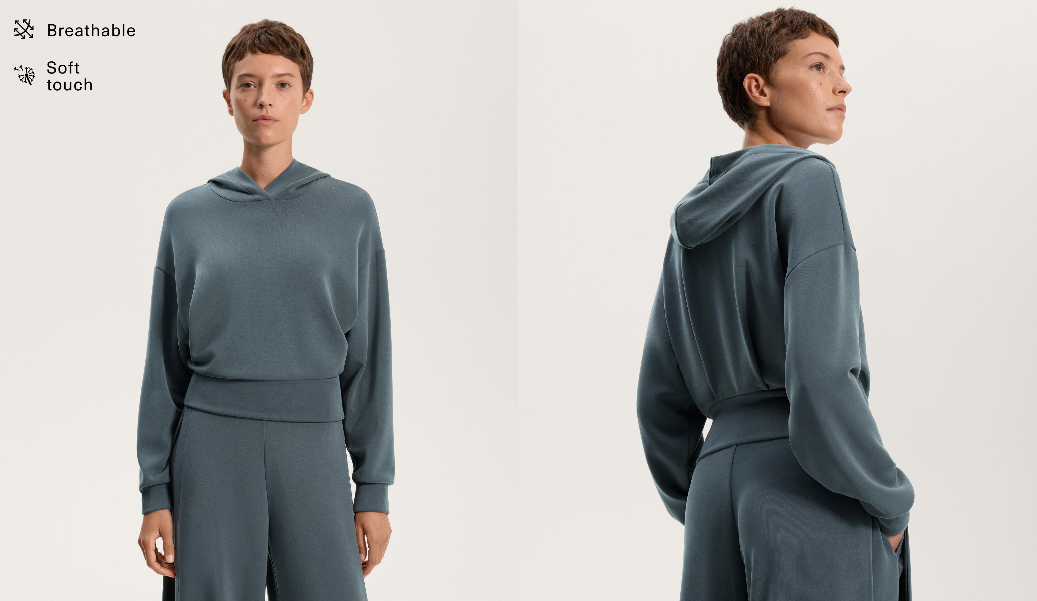 Crop-sweatshirt met capuchon en aansluitende taille van zachte modal