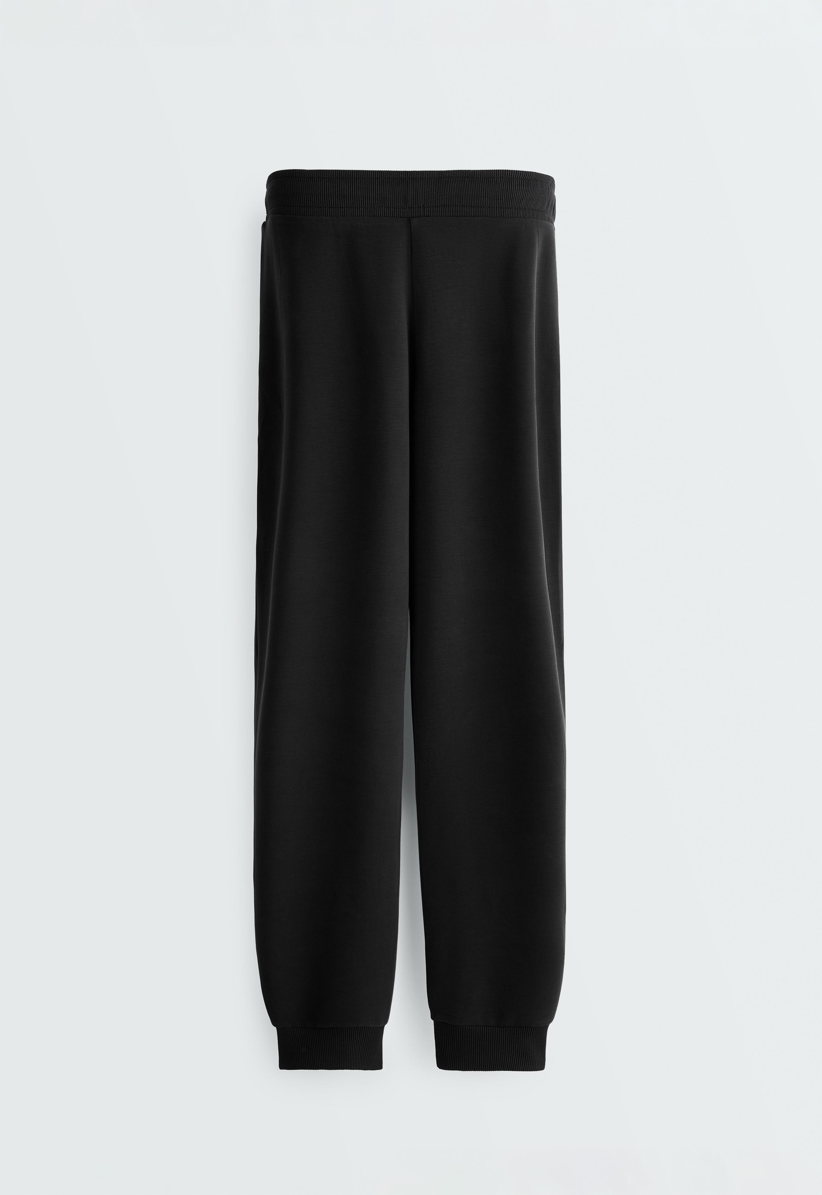 Slim-fit rib modal soft-touch joggers — BLACK
