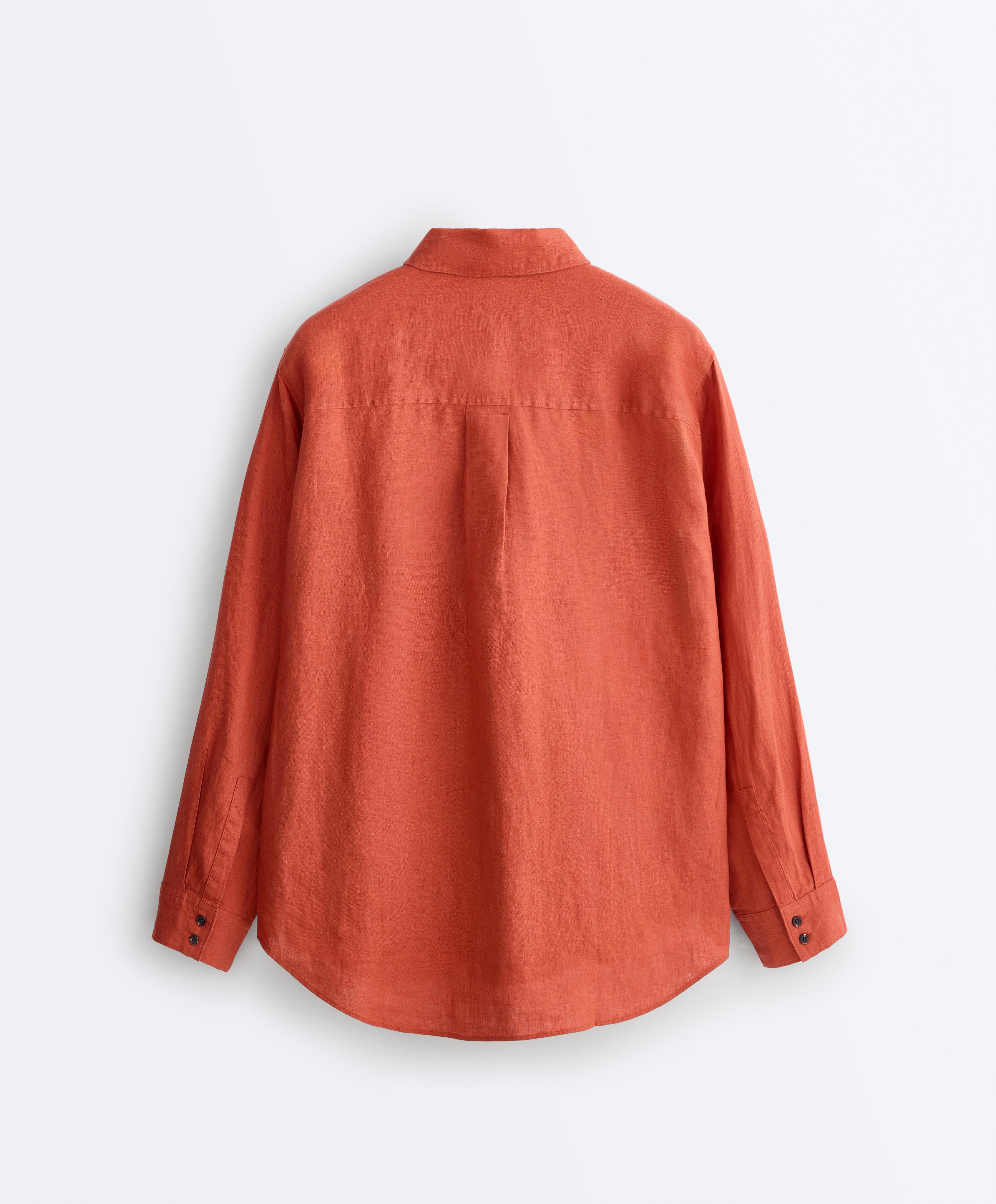 100% linen shirt with pockets — BURNT ORANGE